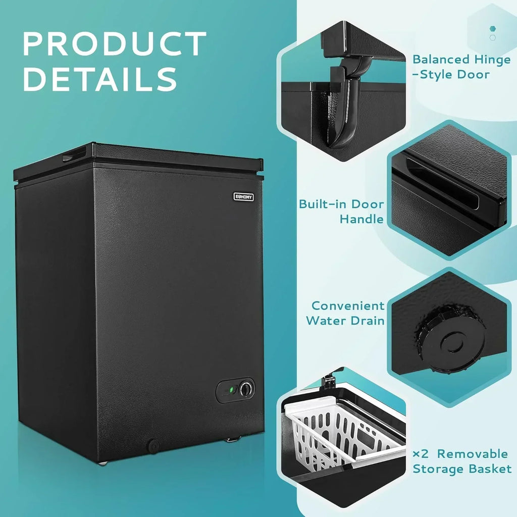 EUHOMY 3.5 Cu.Ft Chest Freezer with Removable Basket Small Deep Freezer Adjustable 7 Thermostat wourant