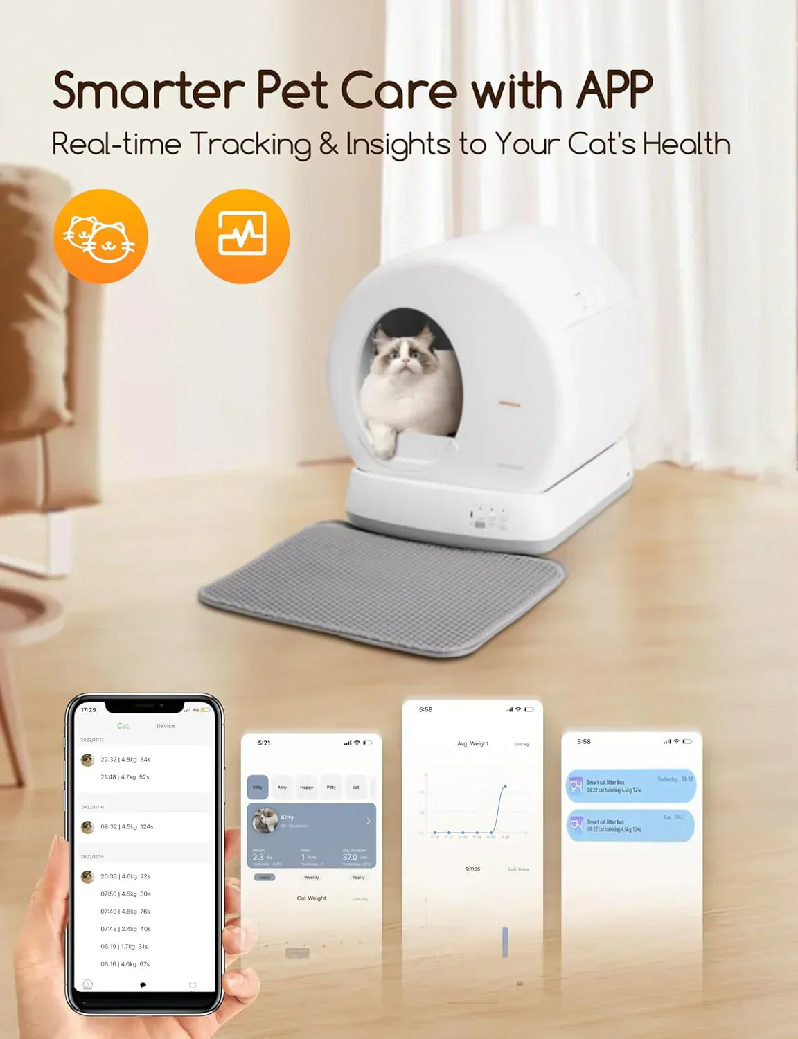 Self-Cleaning Cat Litter Box Integrated Safety Protection Automatic Cat Litter Box for Multi Cats wourant