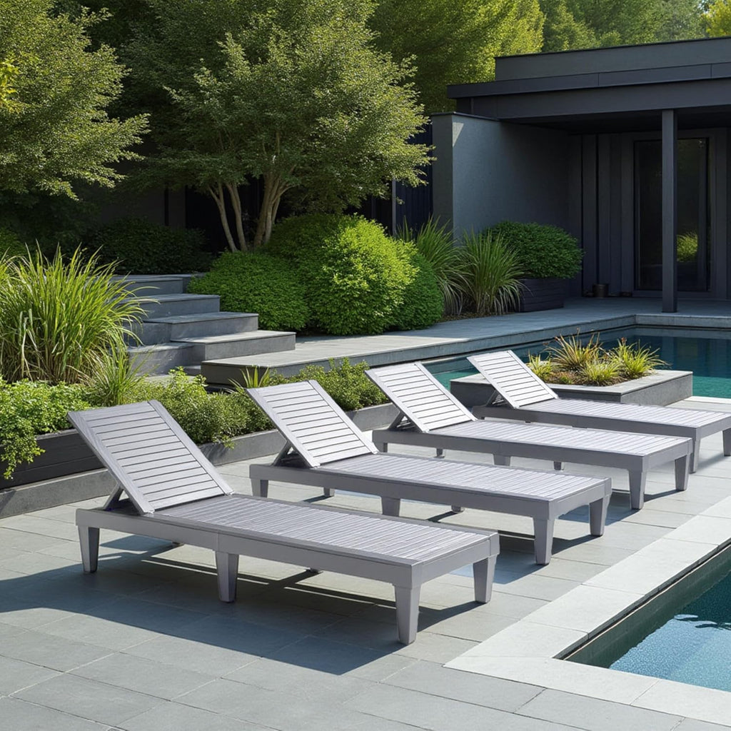 Patio Chairs Black Chaise Lounge Chair Outdoor 5-Position Adjustable Sun Tanning Chair wourant