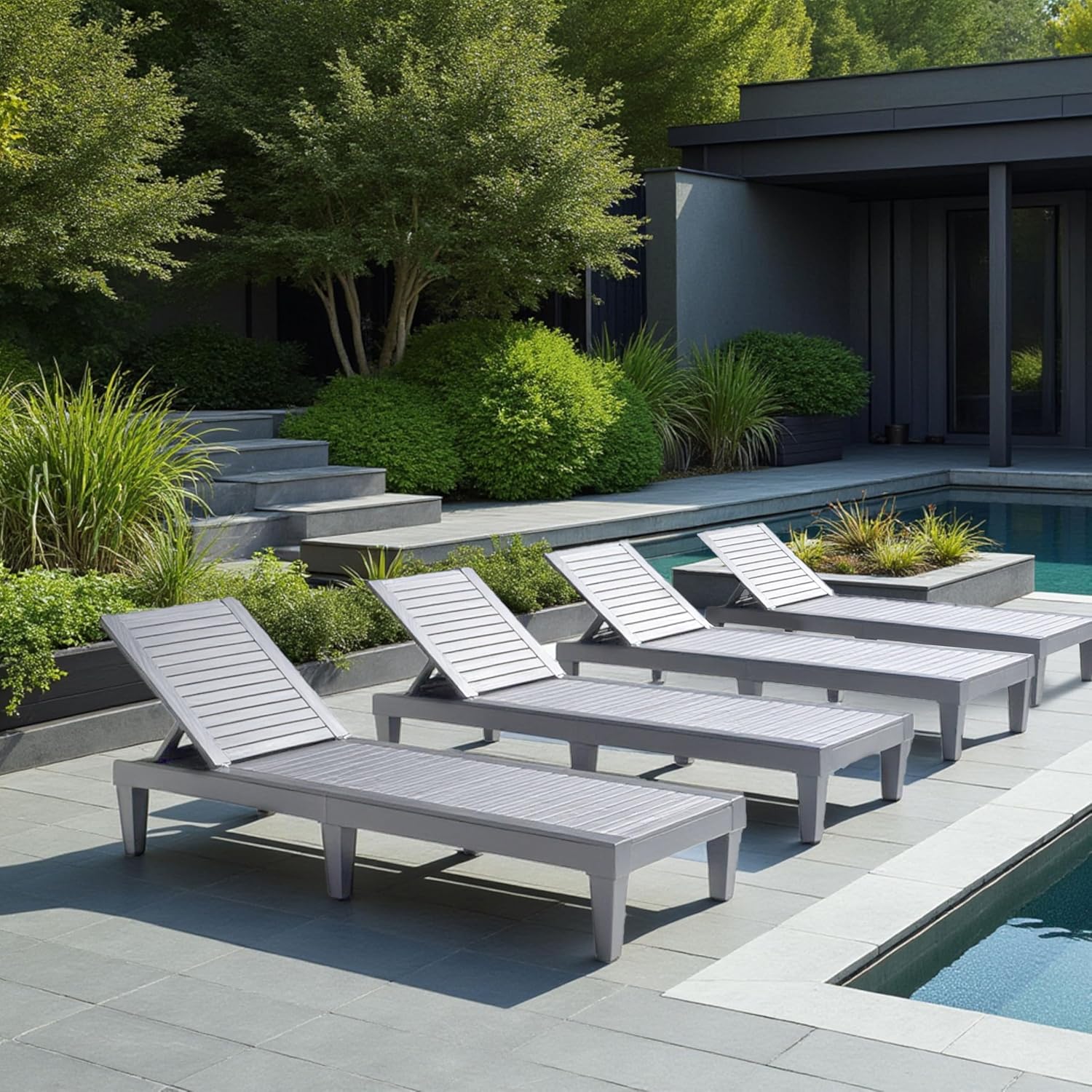 Patio Chairs Black Chaise Lounge Chair Outdoor 5-Position Adjustable Sun Tanning Chair wourant
