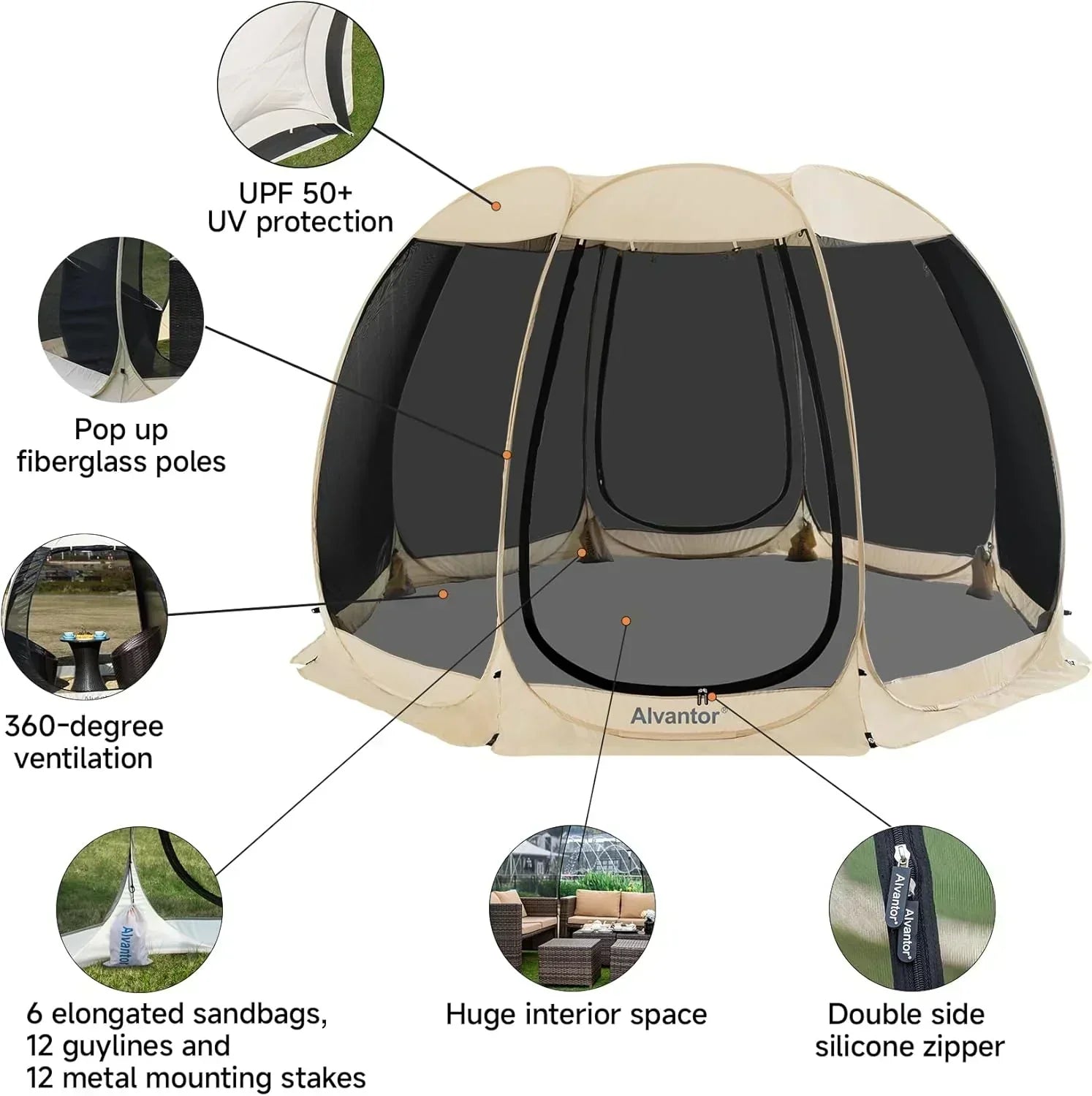 Screen gazebo sleeps 6-10-15 people Igloo-style canopy tent mosquito net on the sides Perfect wourant