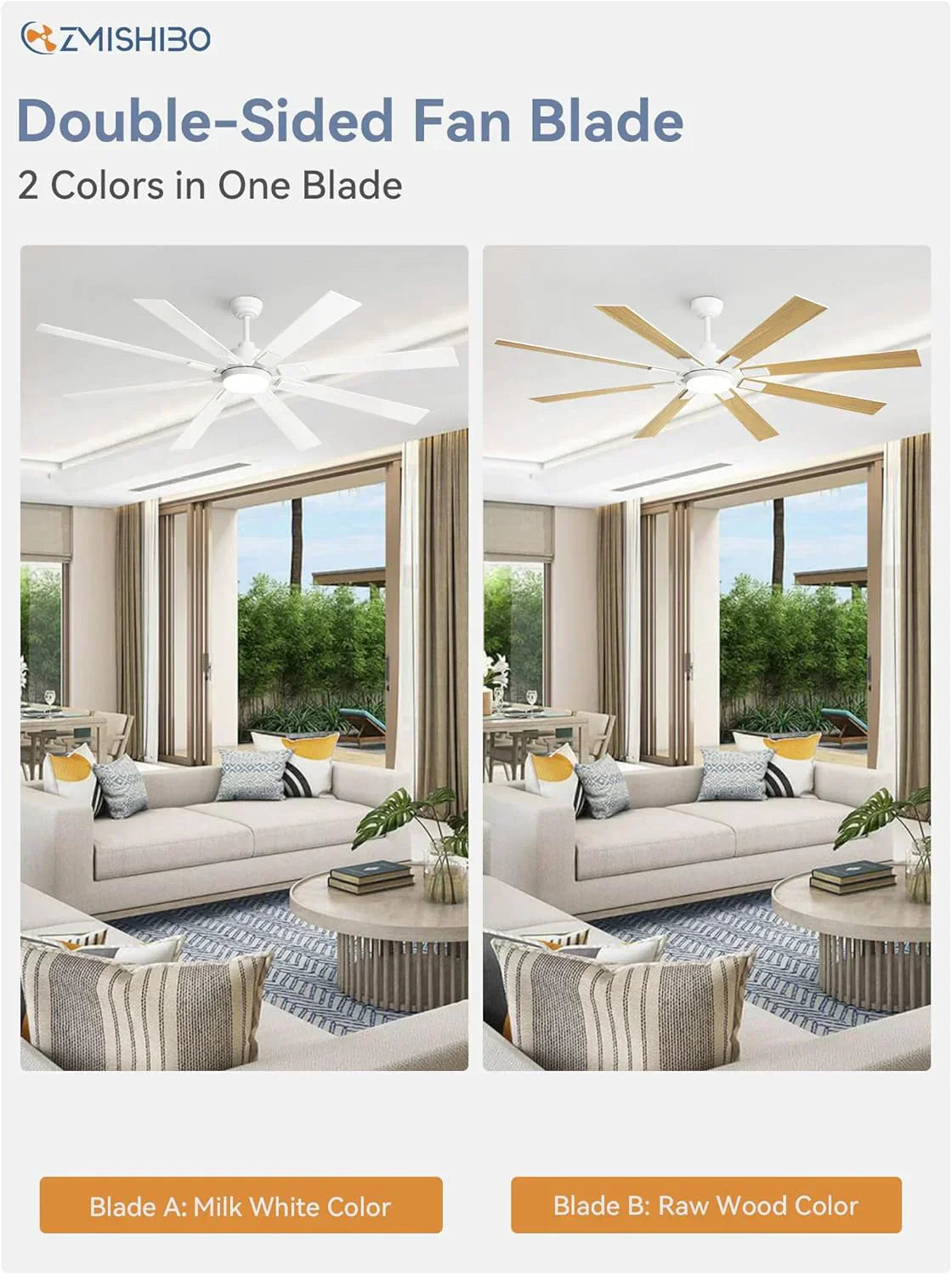 Zmishibo 72-inch large ceiling fan with lighting and remote indoor/outdoor wourant
