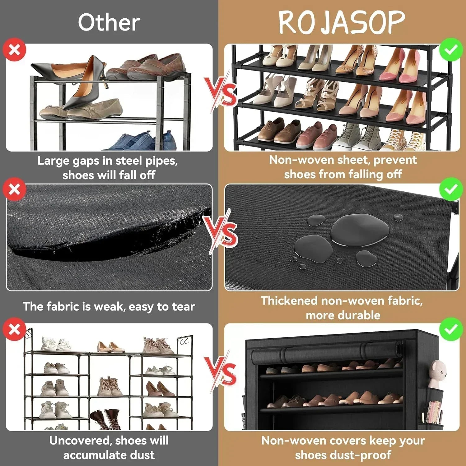 ROJASOP 10 Tier Shoe Rack with Covers Large Capacity Stackable Tall Shoe Shelf Storage wourant