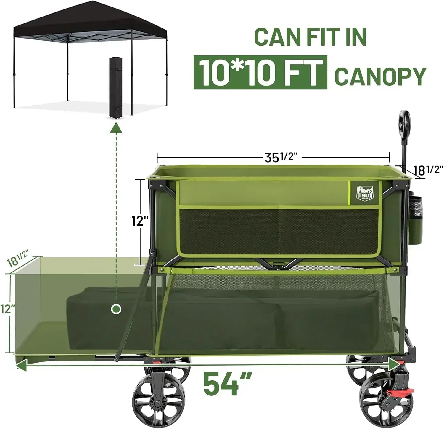 400L Large Capacity Folding Double Decker Cart with Brakes 54 Inch Extra Long Extended Cart wourant