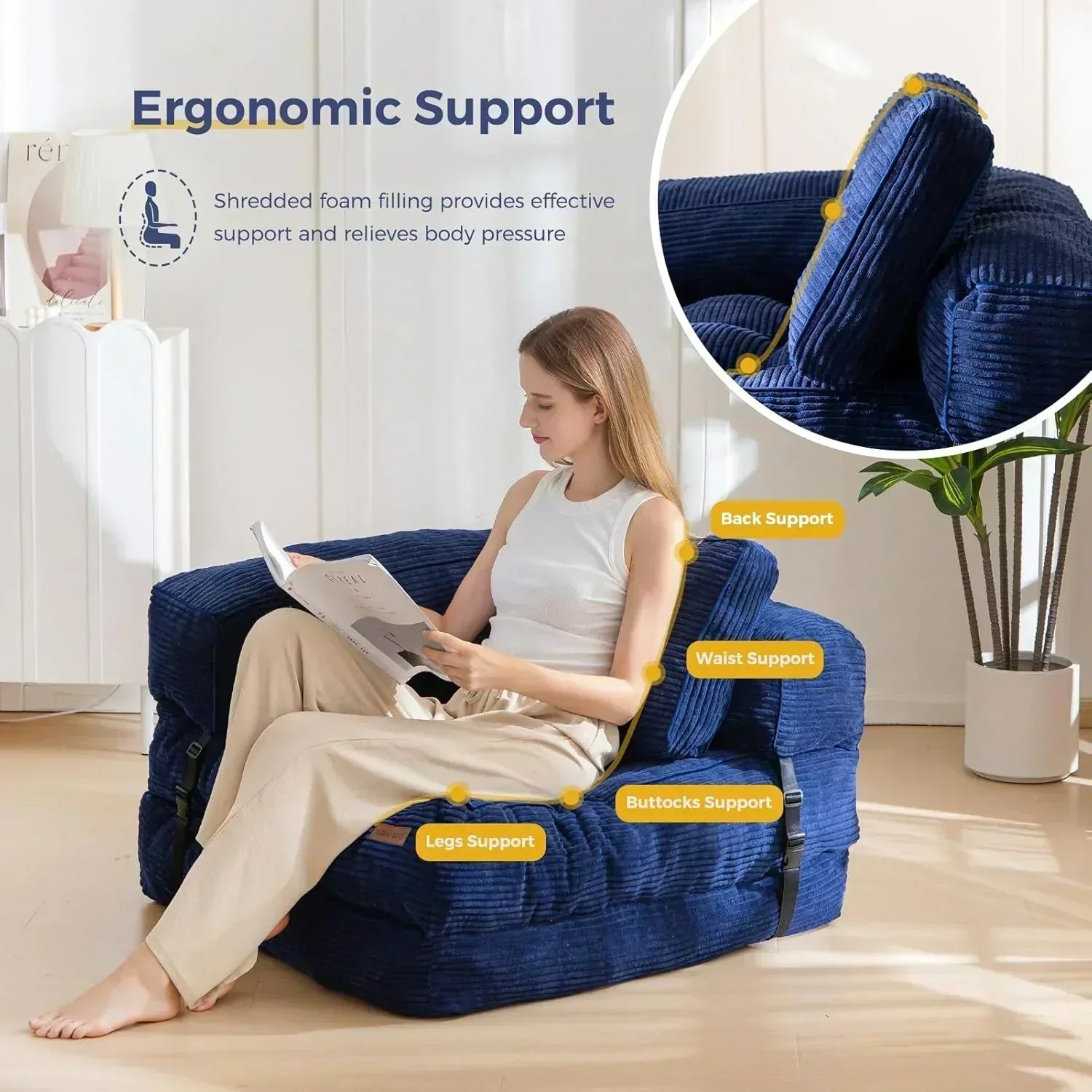 Folding Sofa Bed L-Shaped Convertible Sofa Bed with Armrests and Pillows wourant