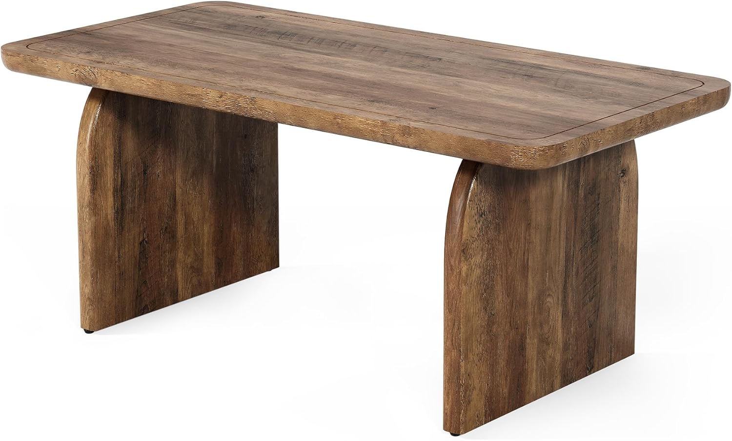 LITTLE TREE Farmhouse Coffee Table 47 Inch Round Corner Wood Center Table Rectangular wourant