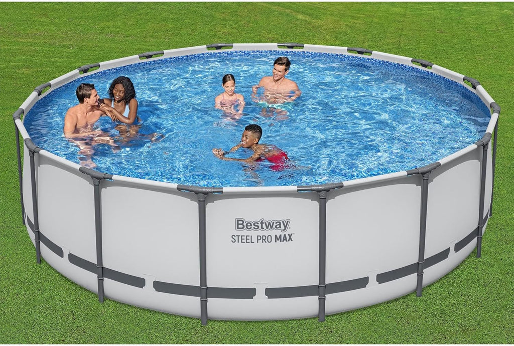 Steel Pro MAX 14 Foot x 48 Inch Round Metal Frame Above Ground Outdoor Swimming Pool Set wourant