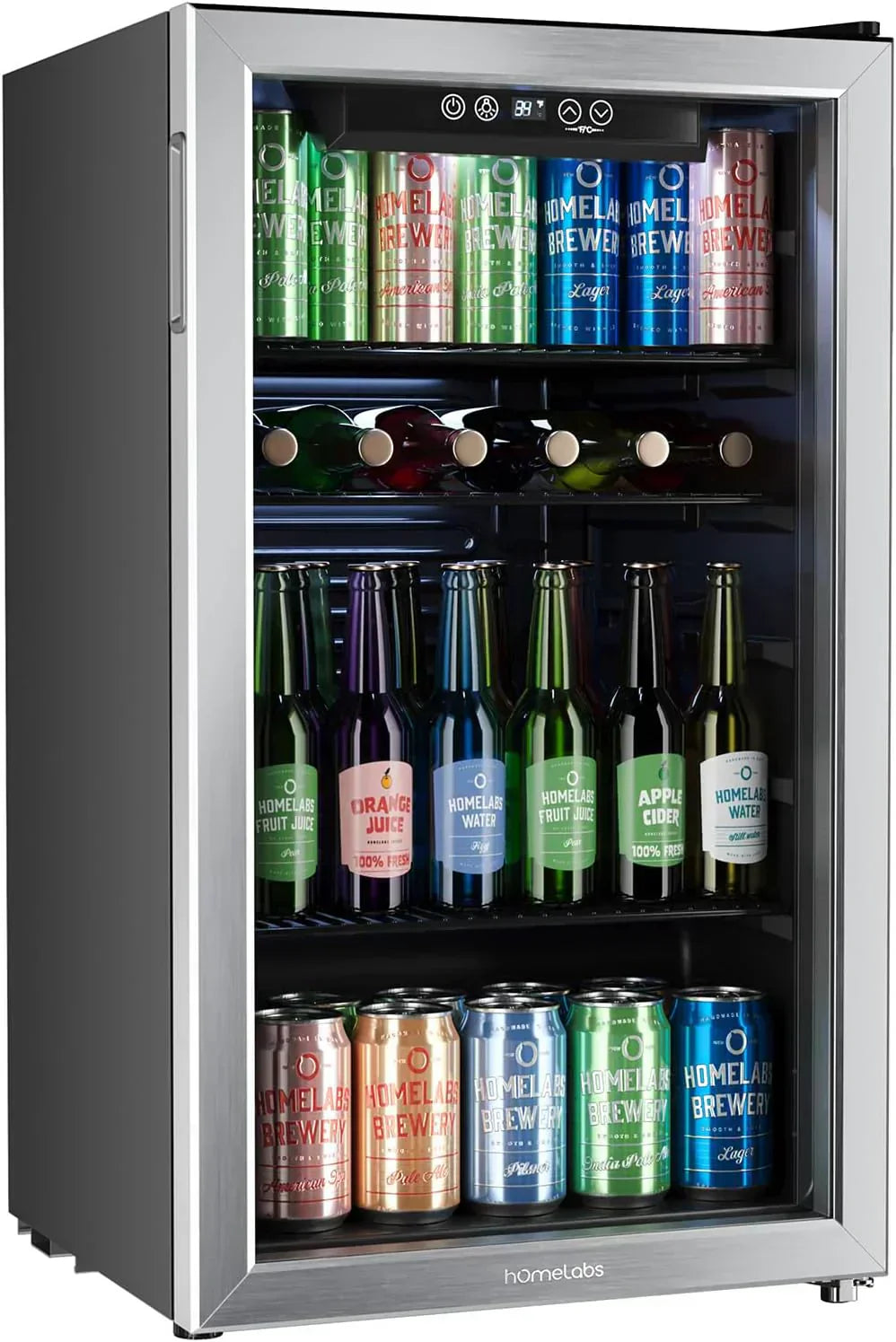 hOmeLabs Beverage Refrigerator and Cooler Mini Fridge with Glass Door for Soda Beer or Wine wourant