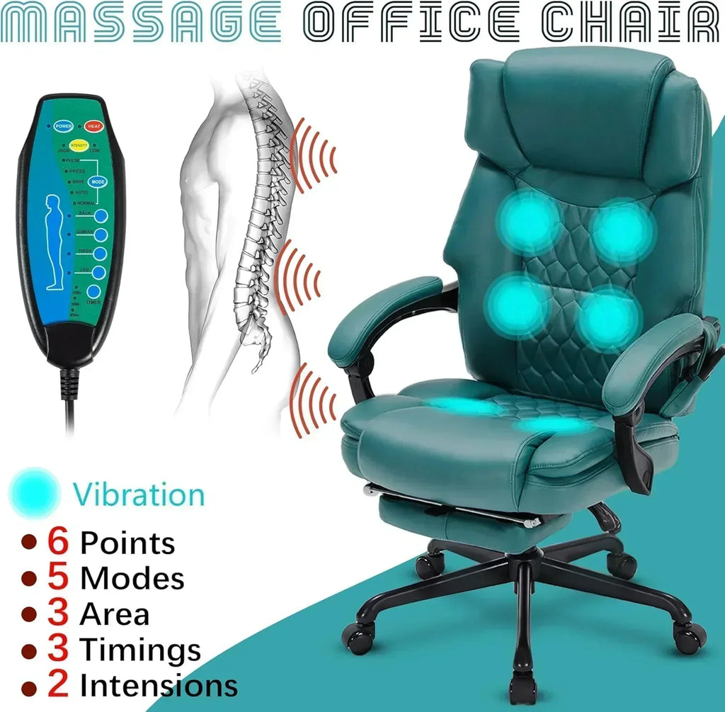 Massage Office Chair with Footrest 6 Point Vibration and Heating Home Office Desk Chair wourant