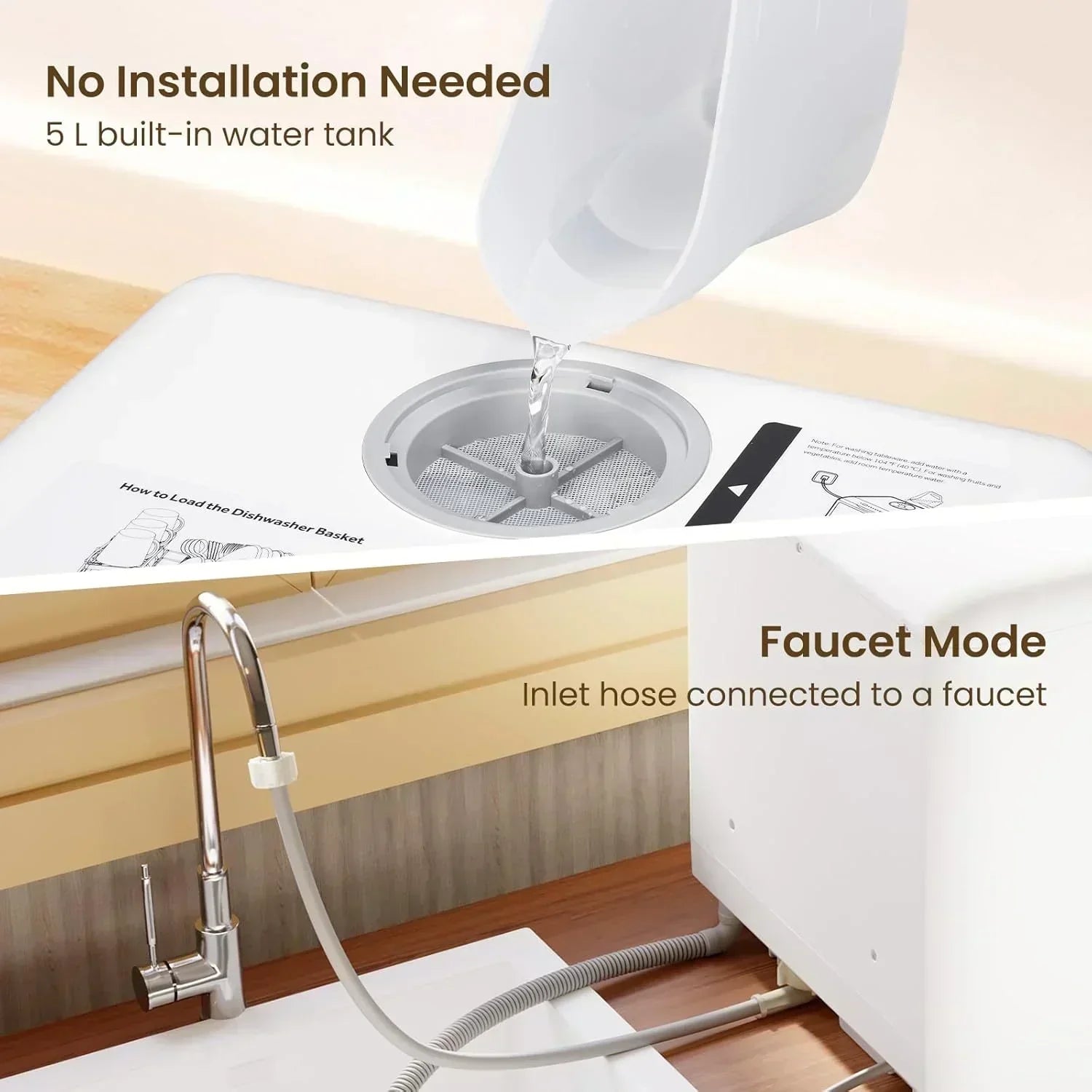 HAVA tabletop dishwasher 6-program portable dishwasher with built-in 5-liter water tank wourant