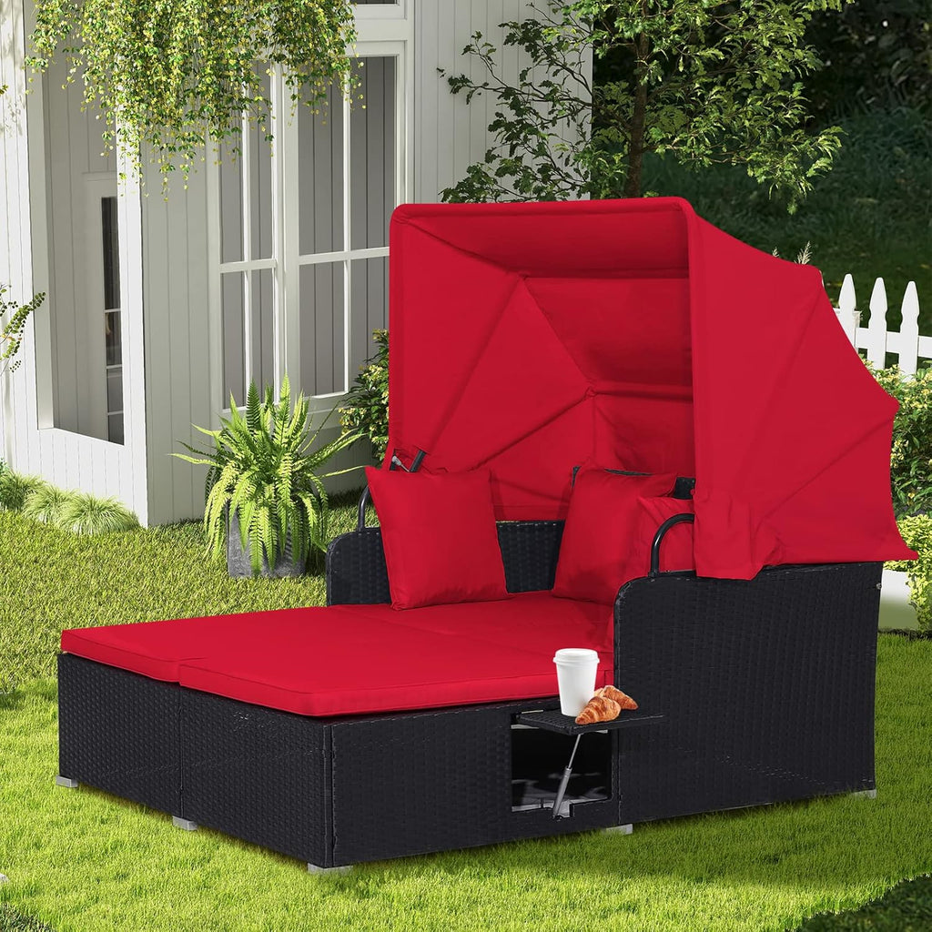 RELAX4LIFE Patio Outdoor Daybed with Canopy Wicker Sunbed Cushions 4 Pillows wourant