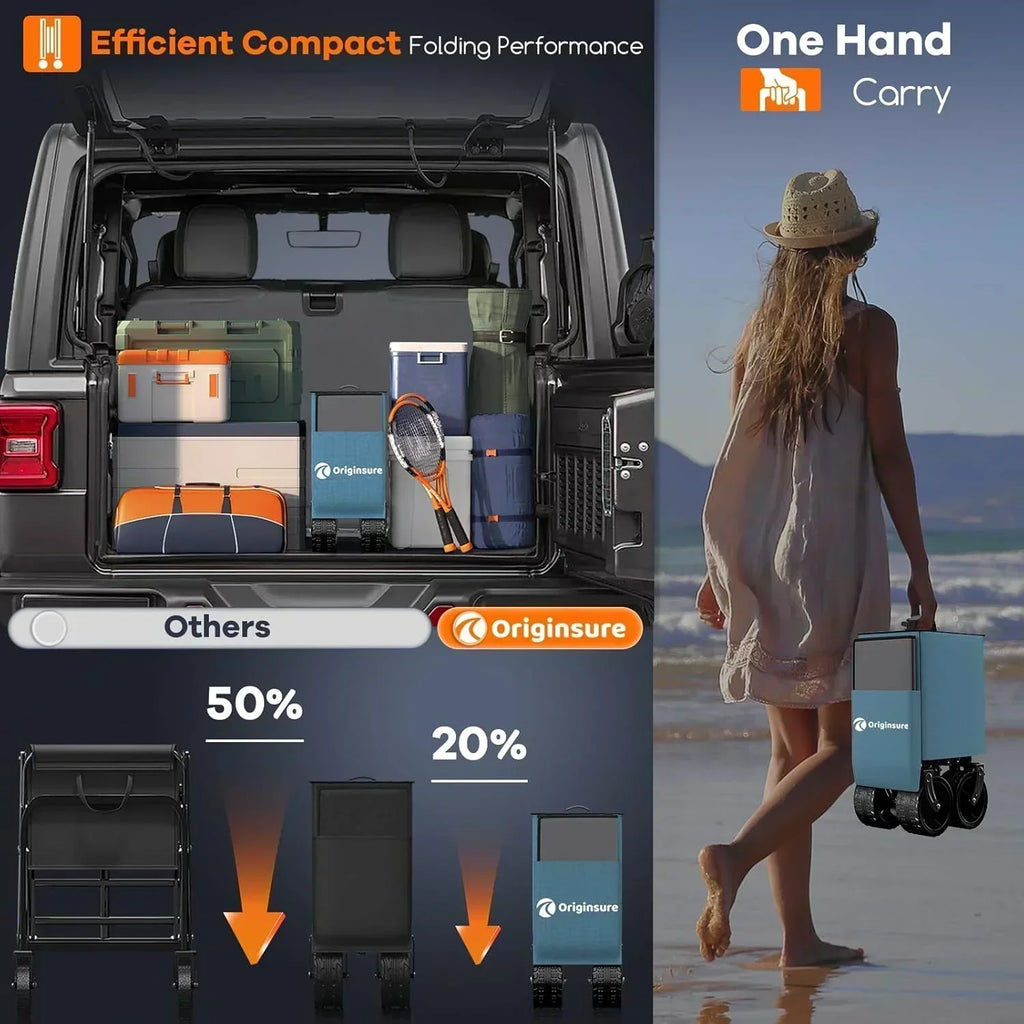 38" long foldable four-wheel stroller 460 lb capacity 220 liter folding beach stroller wourant