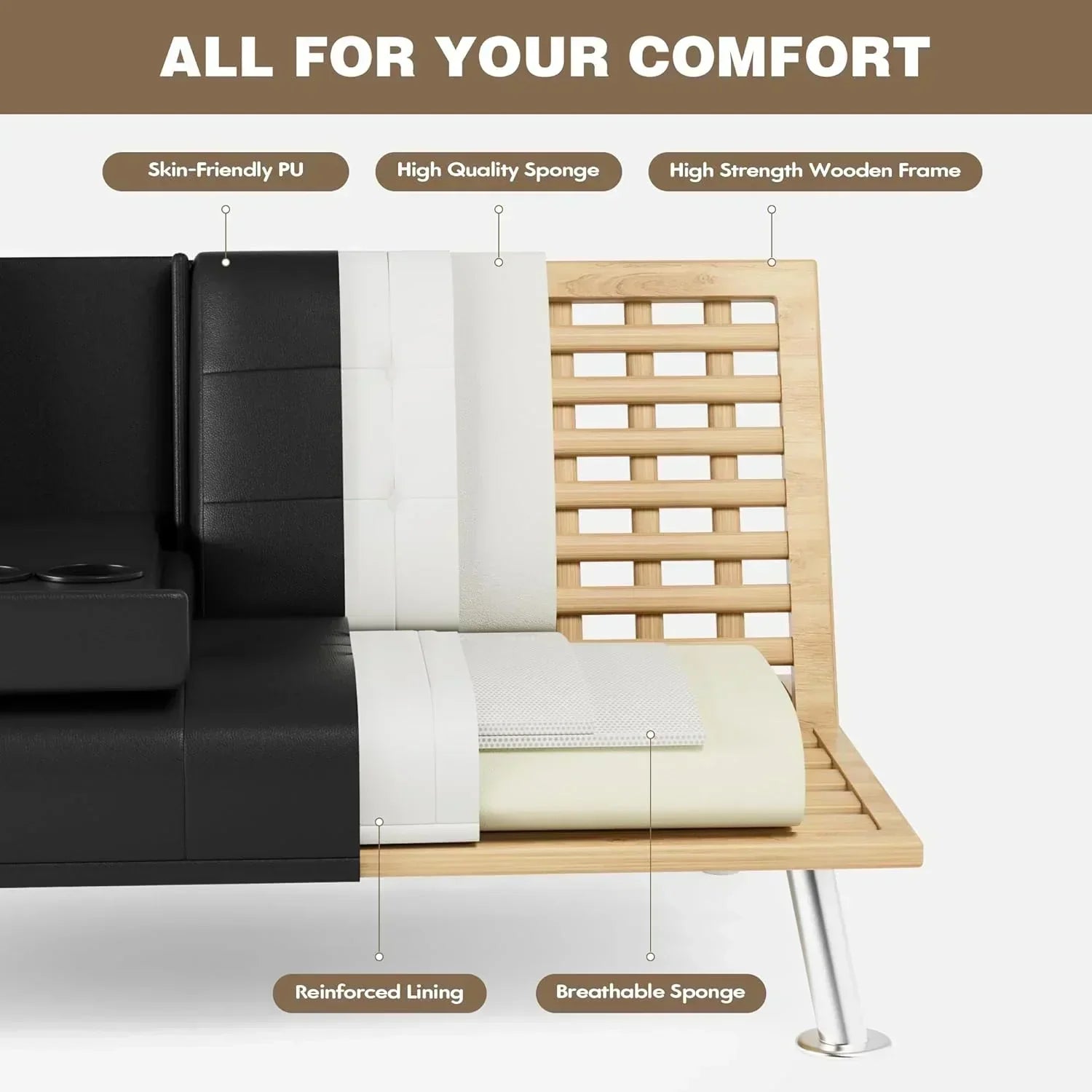 Homall Futon Sofa Bed Leather Futon Couch with Armrests Adjustable Recliner Sleeper Sofa Bed wourant
