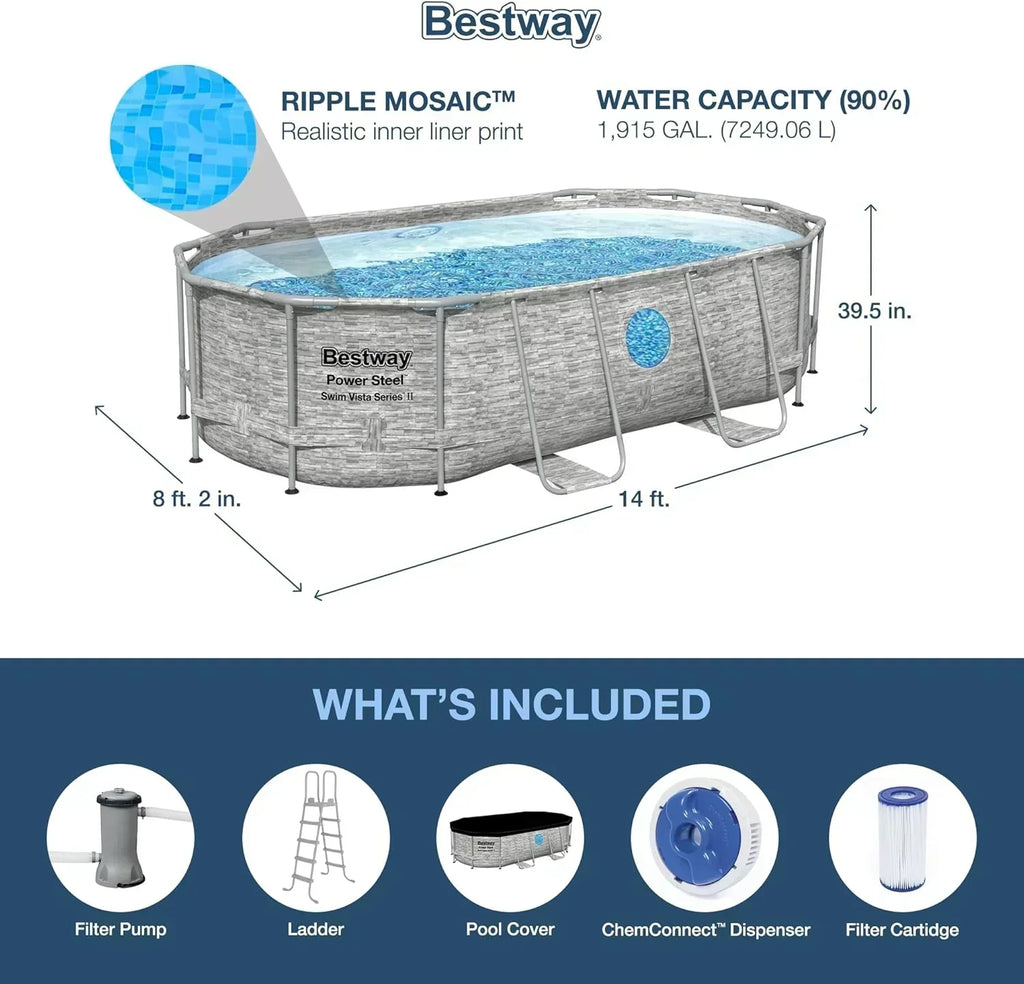 Power Steel Swim Vista Series II 14' x 8' 2" x 39.5" Above Ground Outdoor Swimming Pool Set wourant