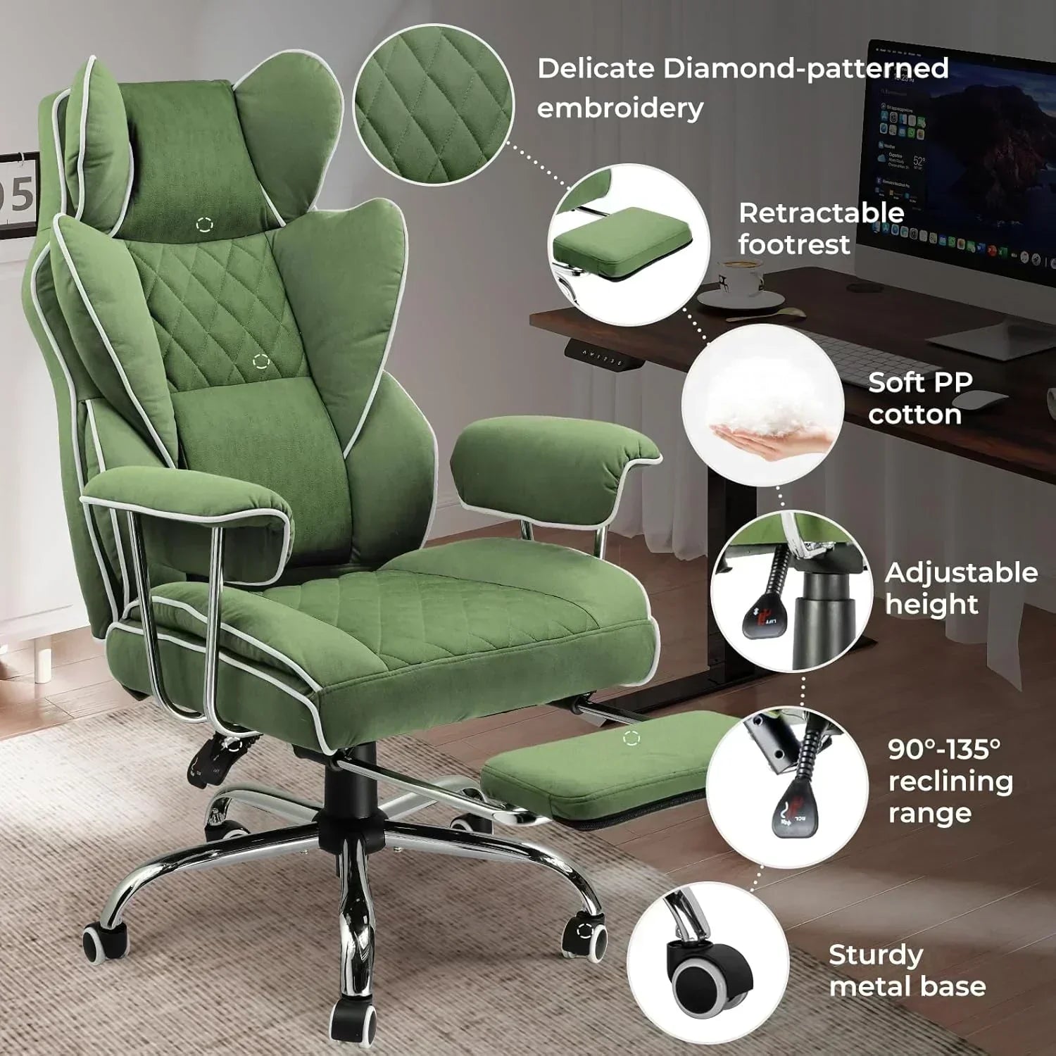 Large high back office chair high back leather gaming chair with footrest wourant