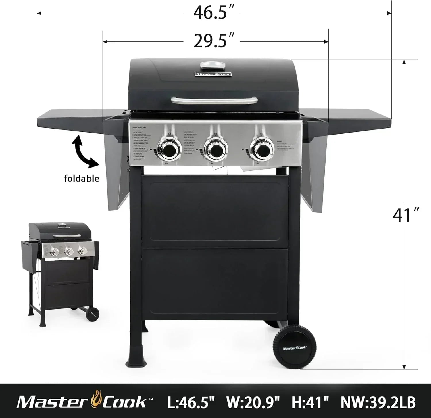 3 Burner BBQ Propane Gas Grill Stainless Steel 30,000 BTU Patio Garden Barbecue Grill wourant