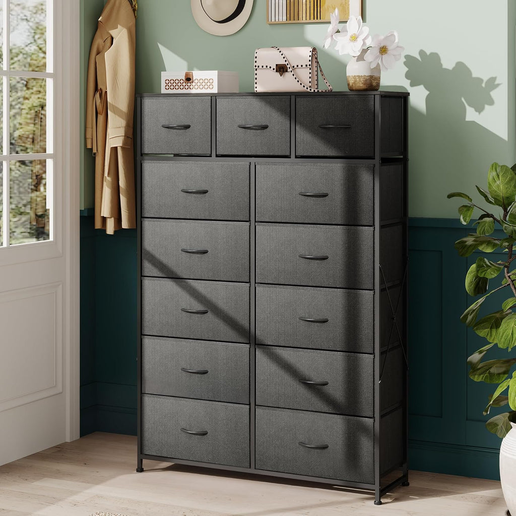 WLIVE Storage Organizer Unit with 13 Fabric Bins Storage Drawers Organizer with Steel Frame wourant
