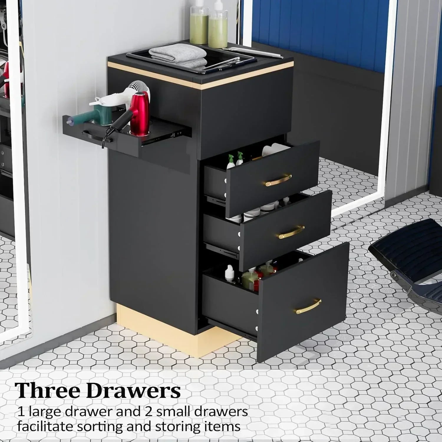 OmySalon Salon Storage Station Barber Stations Beauty Salon Spa Equipment with 3 Drawers wourant