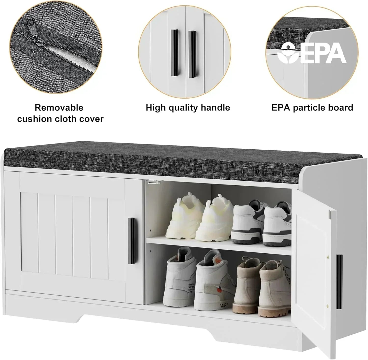 2-Tier Storage Bench Shoe Bench with Thickened Padded Seat Cushion Entryway Bench wourant