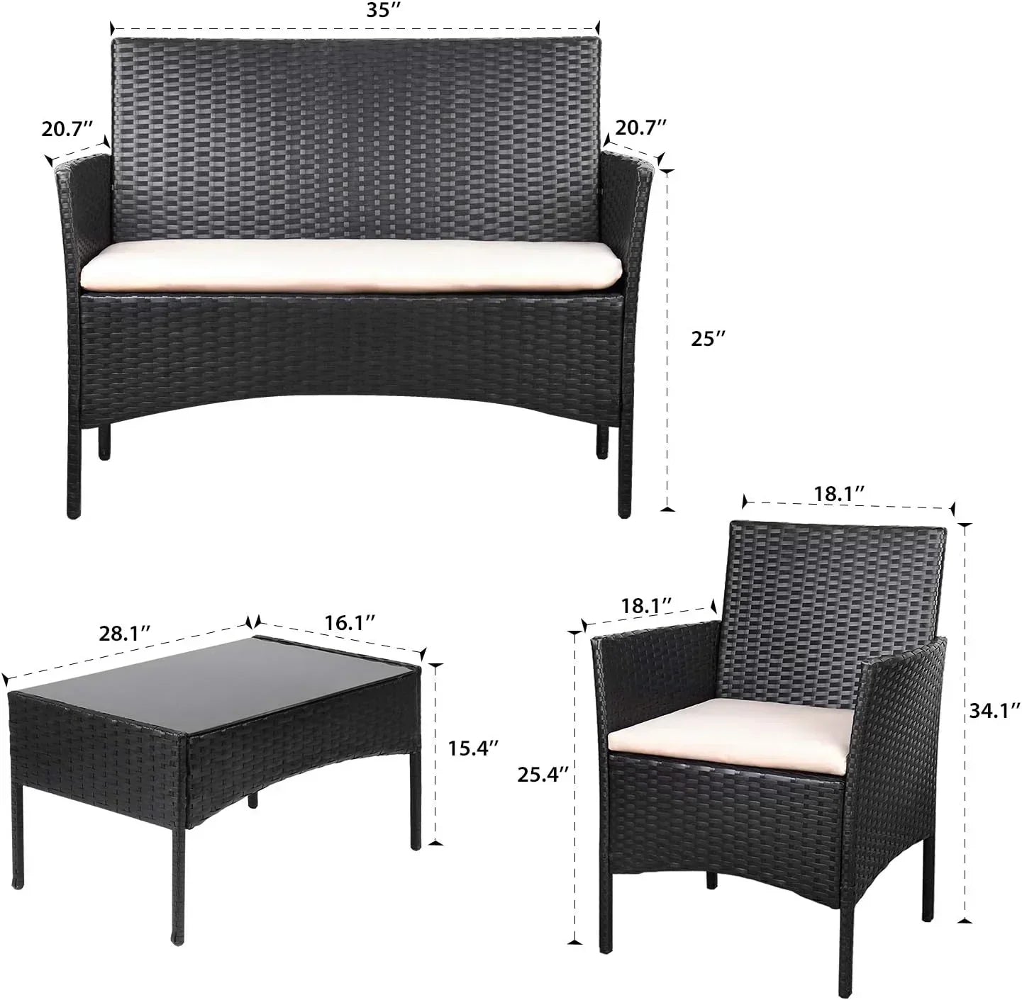 4 piece outdoor patio furniture set rattan chair wicker set wourant