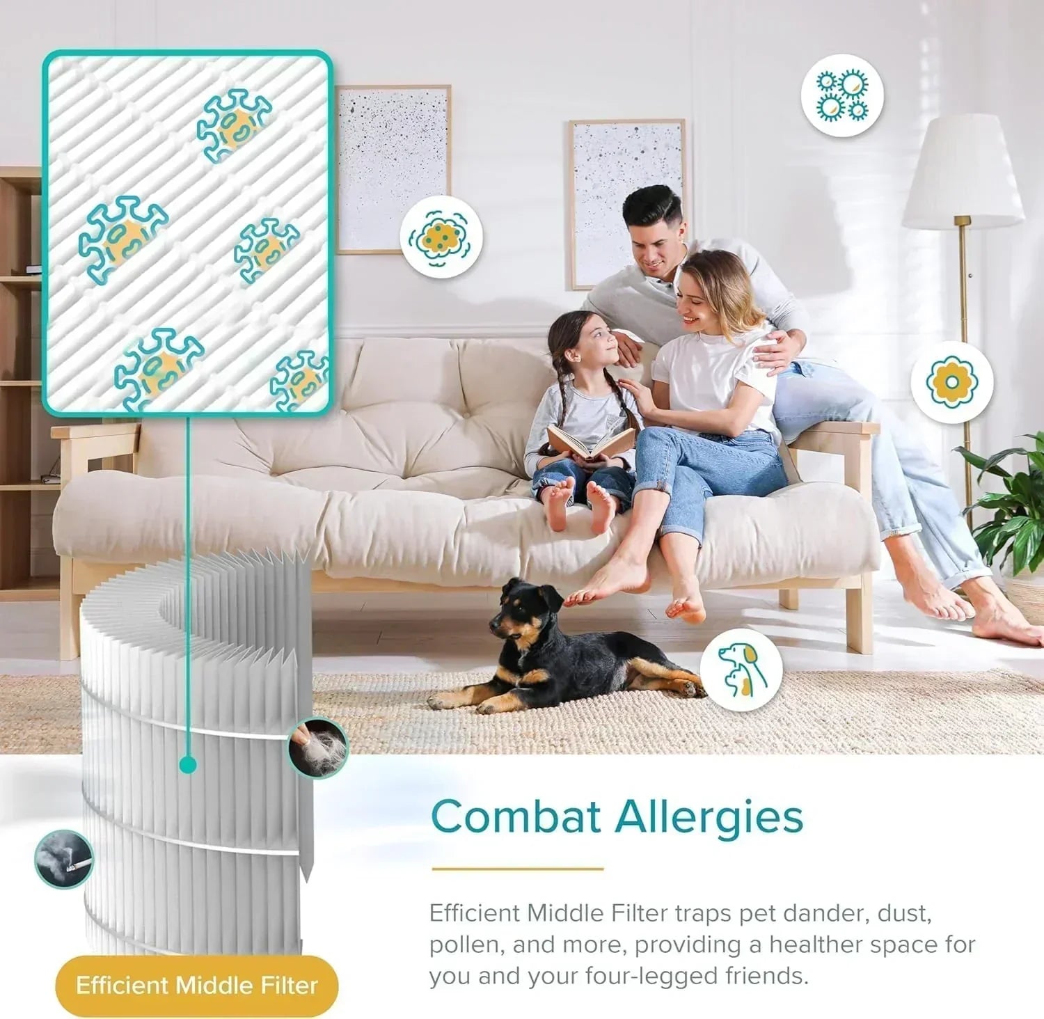 Air Purifier for Bedroom Allergies and Pet Hair 56W High Torque Motor wourant