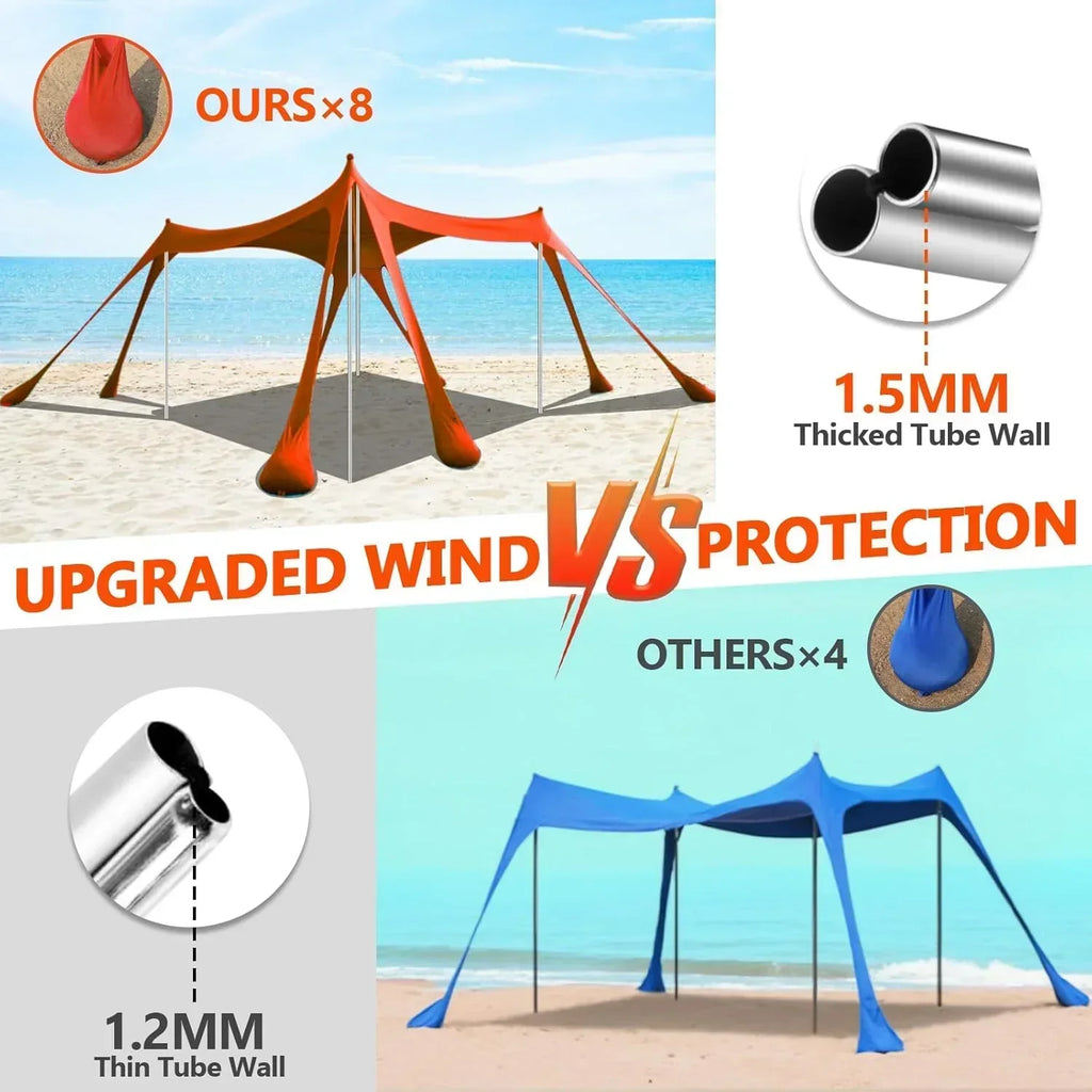 Beach Tent Sun Shelter 10 x 10 FT Beach Canopy Tent Sun Shade Heavy Duty UPF50+ Beach Tent wourant
