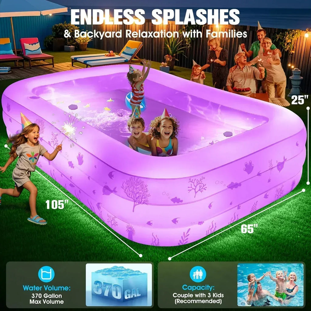 Inflatable Pool with Seat and Pool Lights Durable Thickened Large Size Family Inflatable Pools wourant