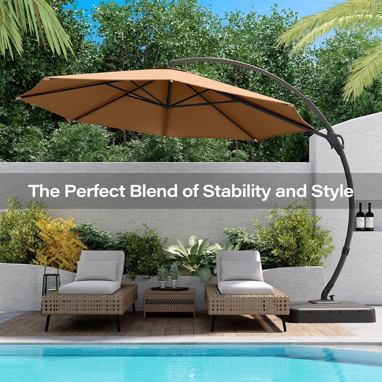 LAUSAINT HOME Outdoor Patio Umbrella with Base included 11 FT Deluxe Curvy Cantilever Umbrella wourant