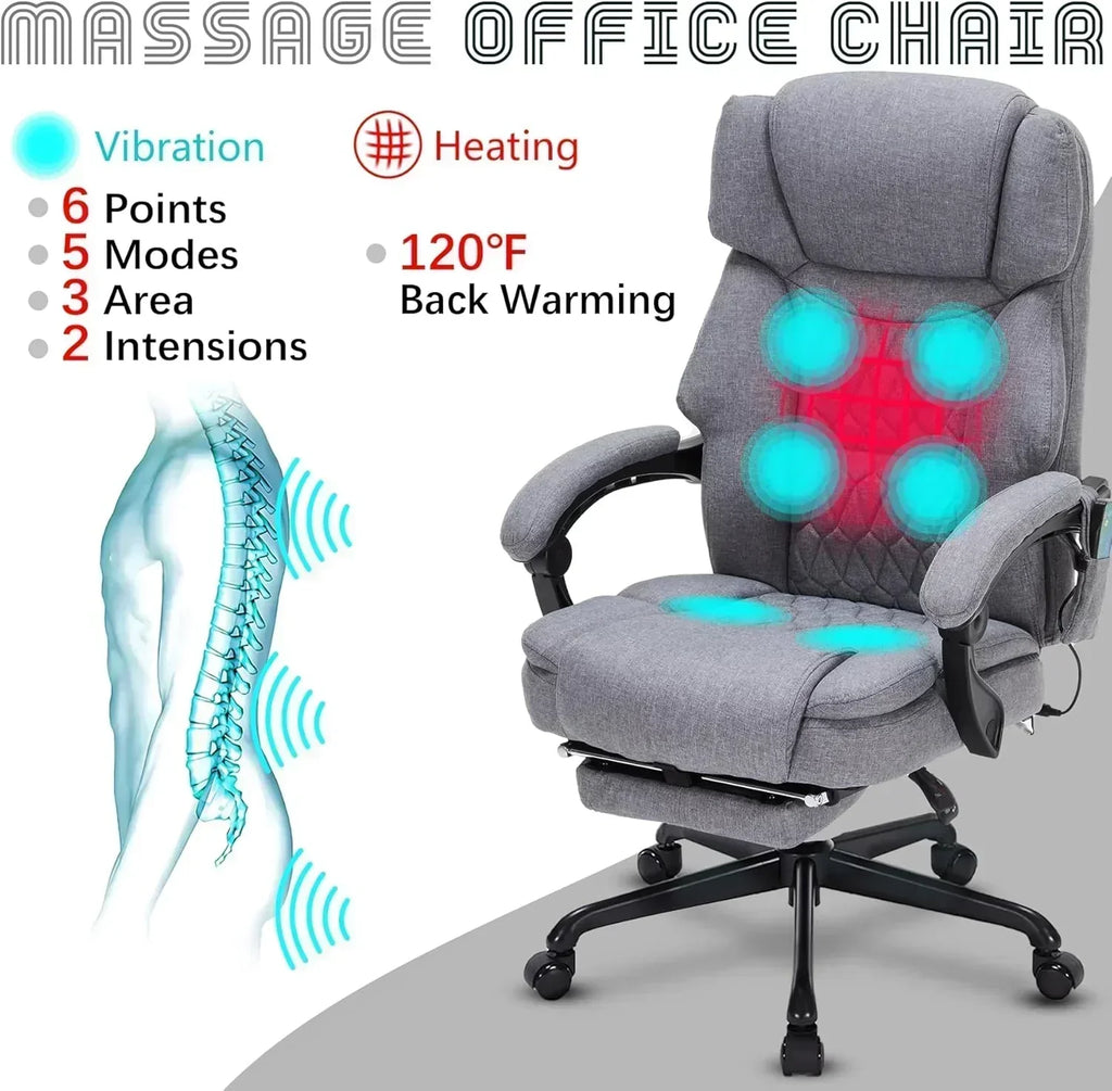 Massage Office Chair with Footrest 6 Point Vibration and Heating Home Office Desk Chair wourant