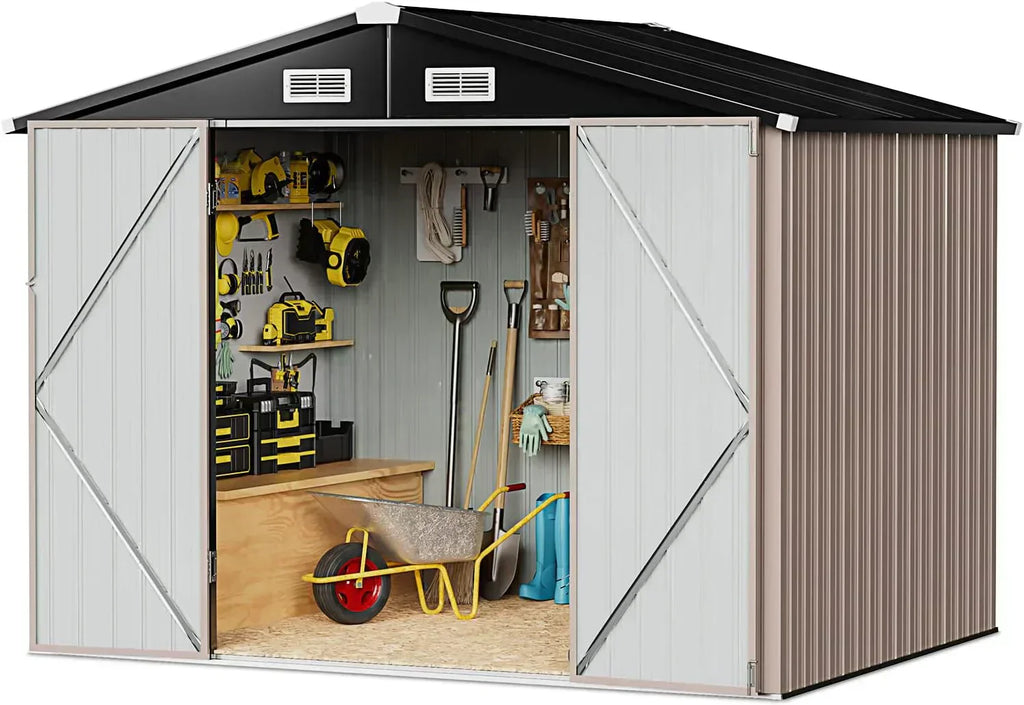 Aoxun 12x10 FT Shed Metal Outdoor Waterproof Storage Shed Steel Utility Garden Tool Shed wourant