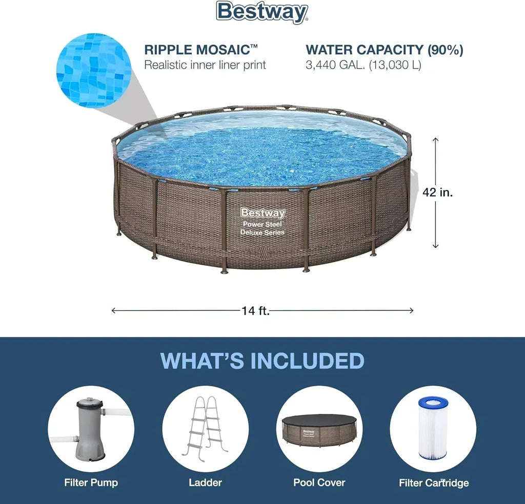 Power Steel Round Above Ground Outdoor Backyard Swimming Pool Set 1,000 GPH Filter Pump wourant