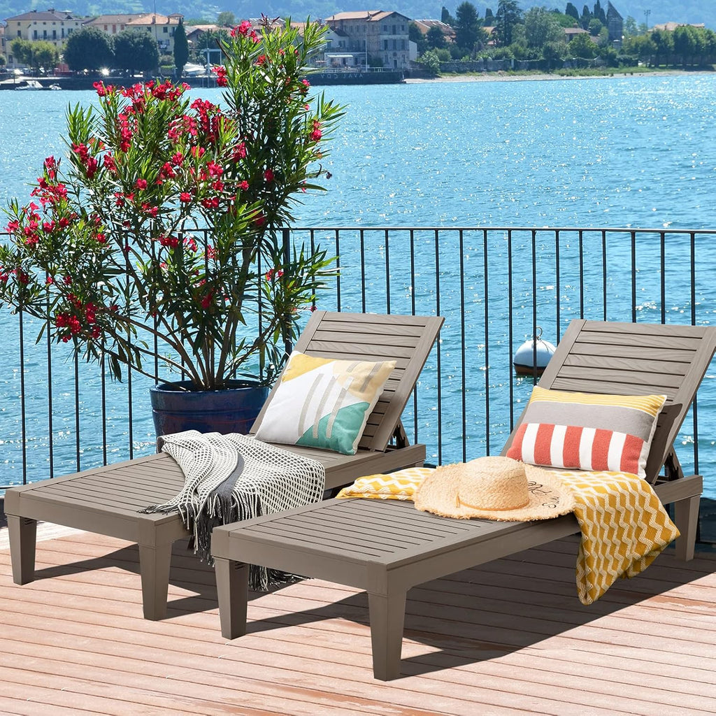 Outdoor Chaise Lounge Chair Lightweight Patio Lounge Recliner Chair with Adjustable Backrest wourant