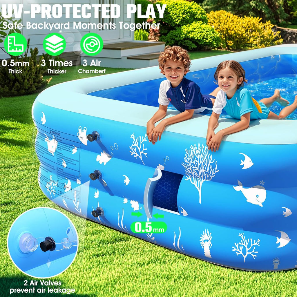 Inflatable Pool with Seat and Pool Lights Durable Thickened Large Size Family Inflatable Pools wourant