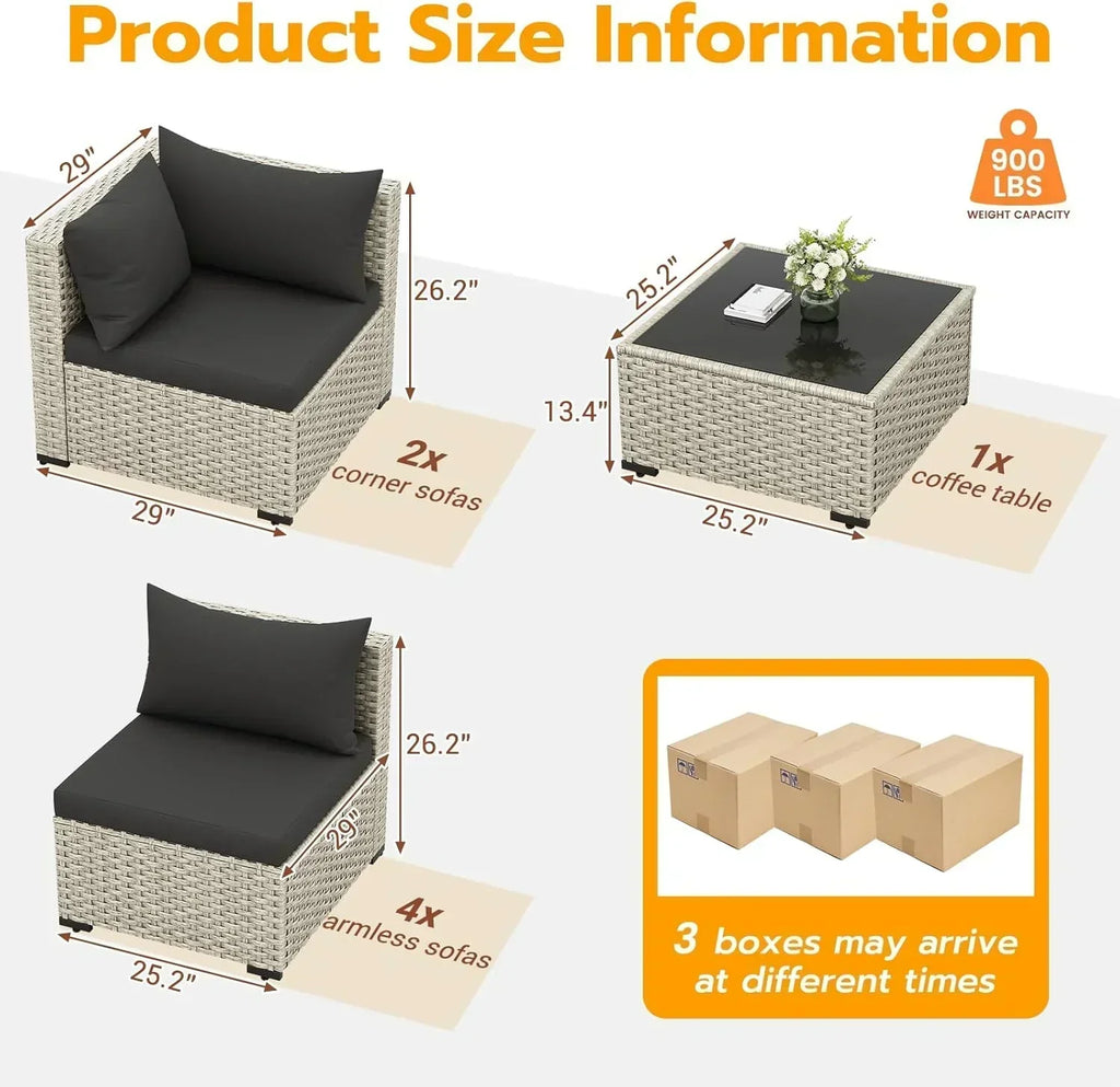 UDPATIO Outdoor Patio Furniture Set 7-Piece PE Wicker Sectional Sofa Outdoor Conversation Set wourant