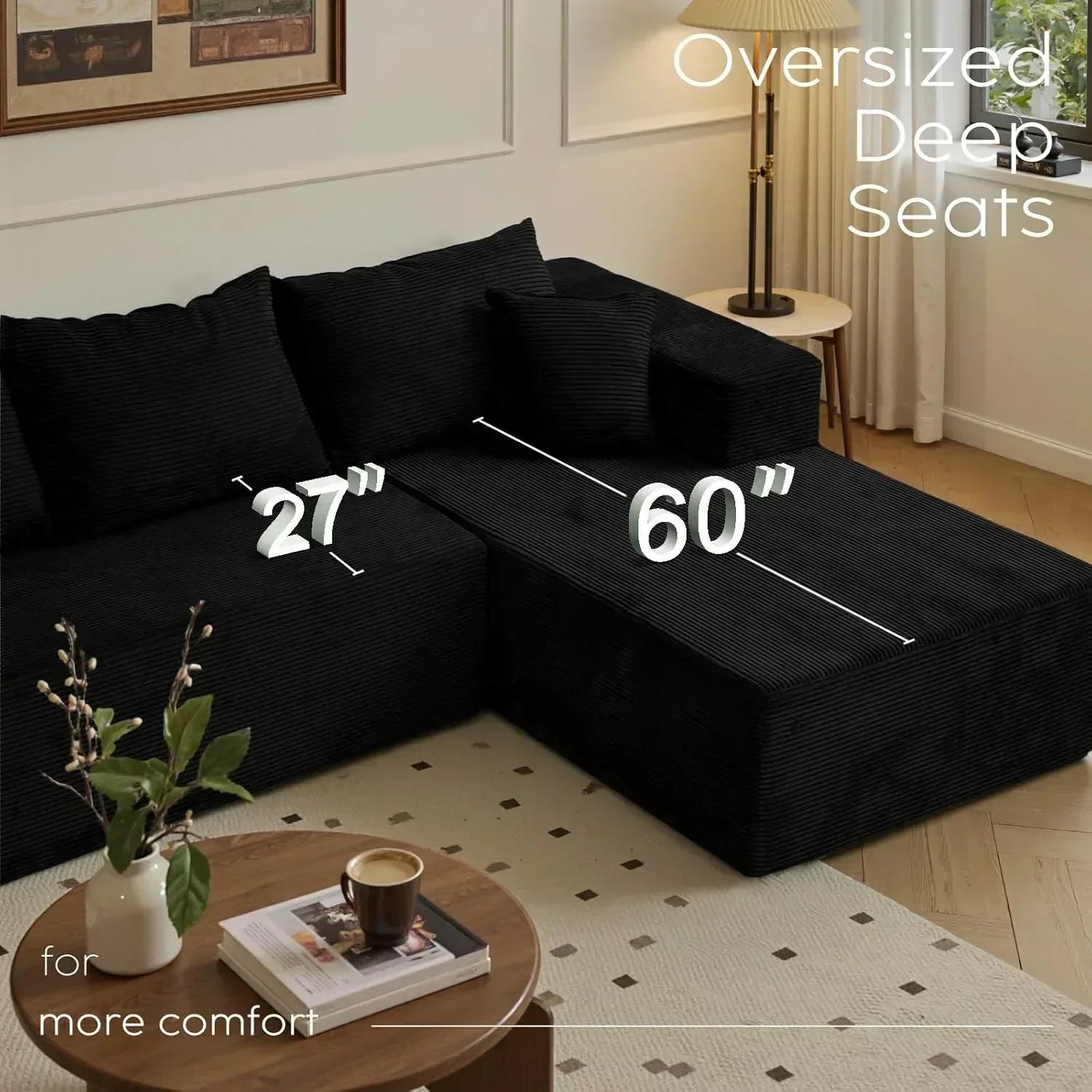 Cloud sofa with L-shaped lounge chair modern modular sofa with deep seats wourant