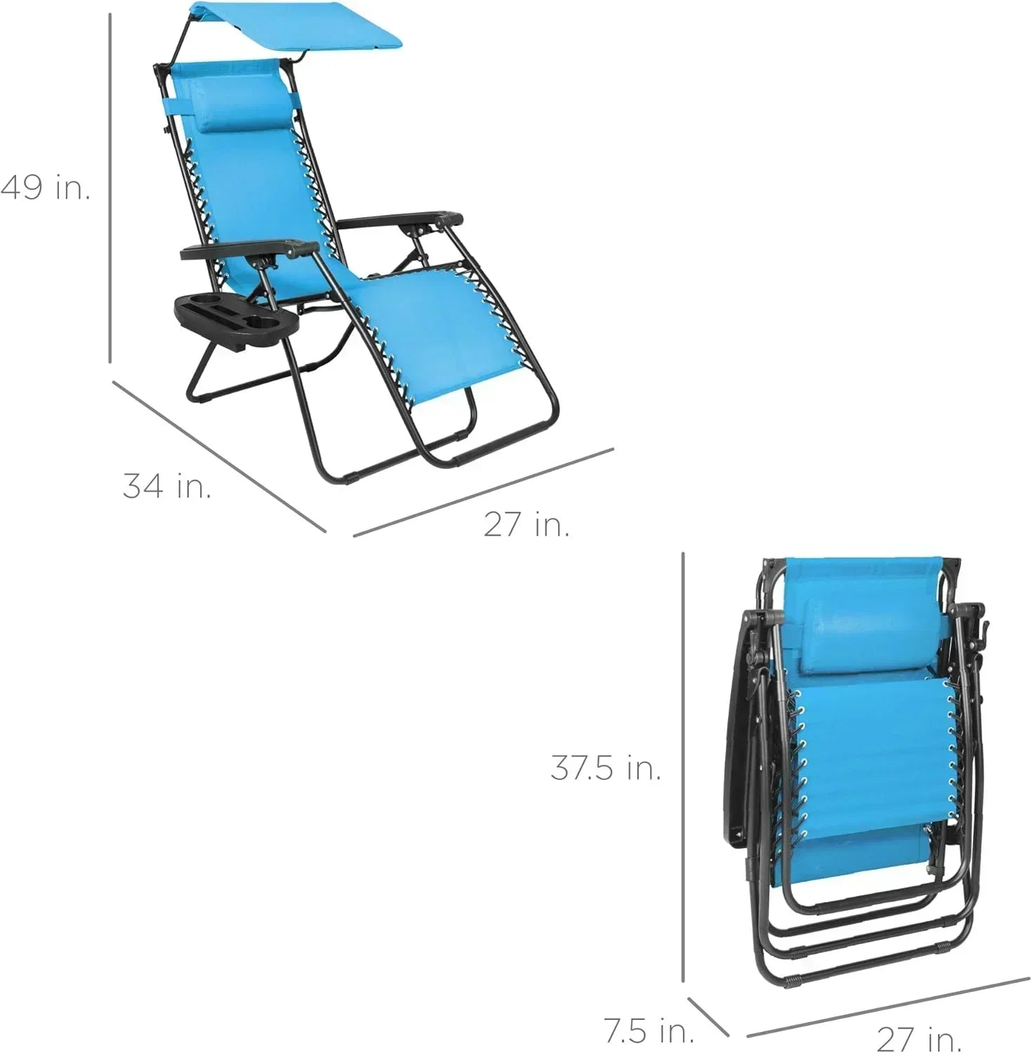 Best Choice Products Folding Zero Gravity Recliner Patio Lounge Chair Adjustable Canopy Shade wourant