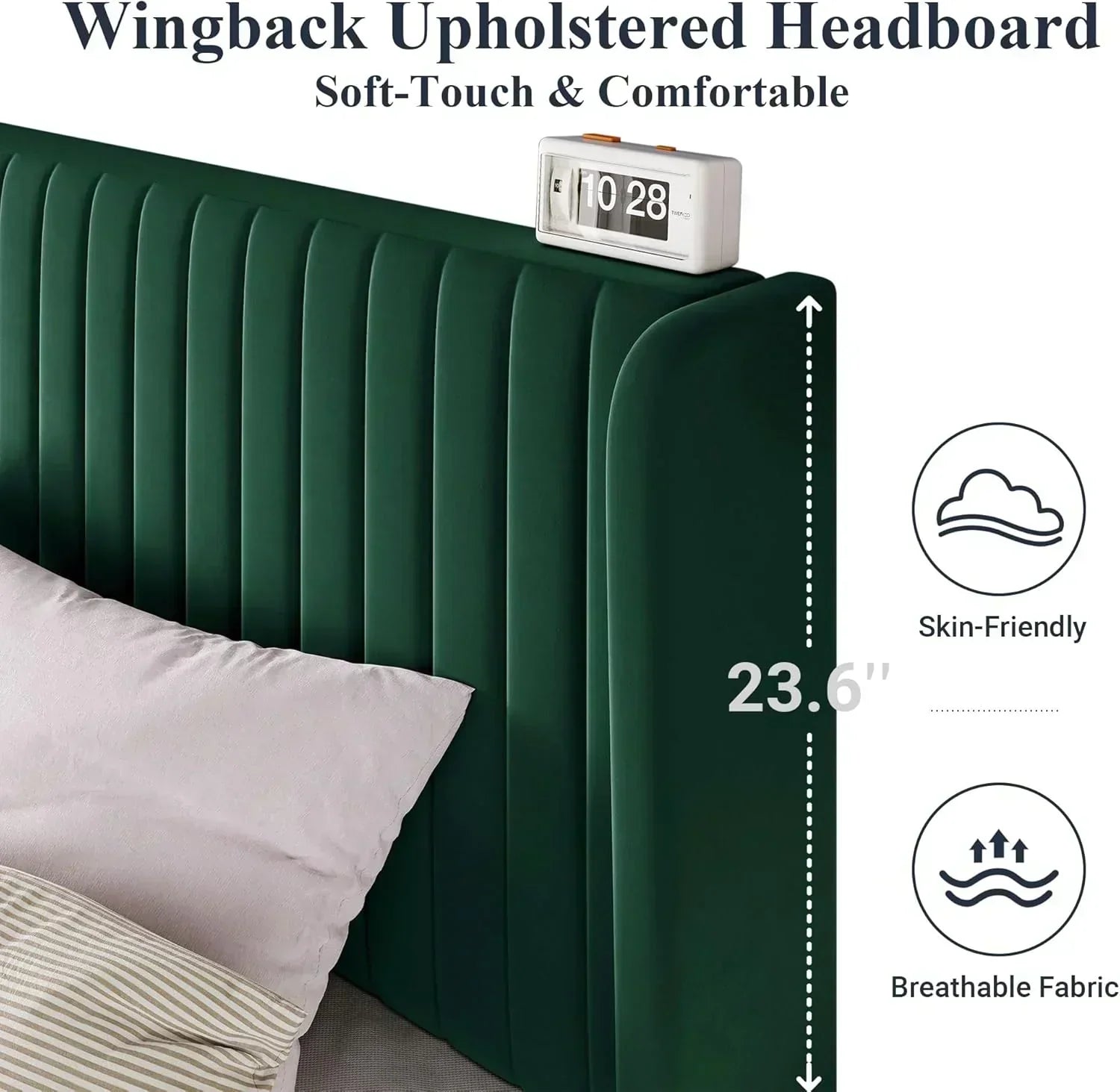 Allewie Full Size Velvet Bed Frame Vertical Channel Tufted Wingback Headboard Upholstered Bed wourant
