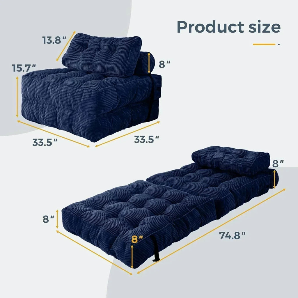 MAXYOYO Folding Sofa Bed Convertible Sleeper Chair with Pillow Foldable Mattress with Back Support wourant
