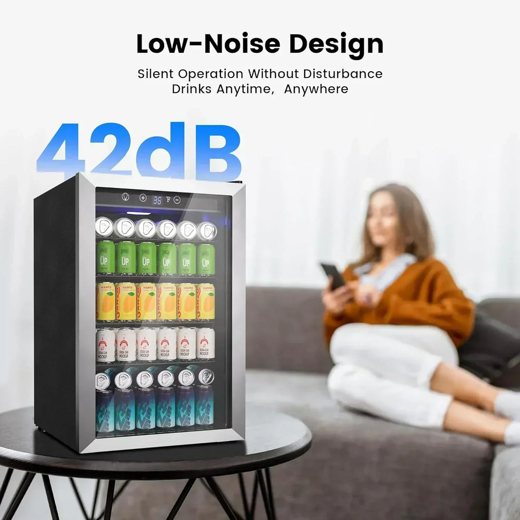Beverage Refrigerator Cooler 126 Can Mini Fridge Glass Door for Drinks Soda Beer Wine Refrigerator wourant