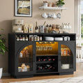 Sideboard 54-inch kitchen cabinet with LED lights and arched glass doors tall bar cabinet wourant