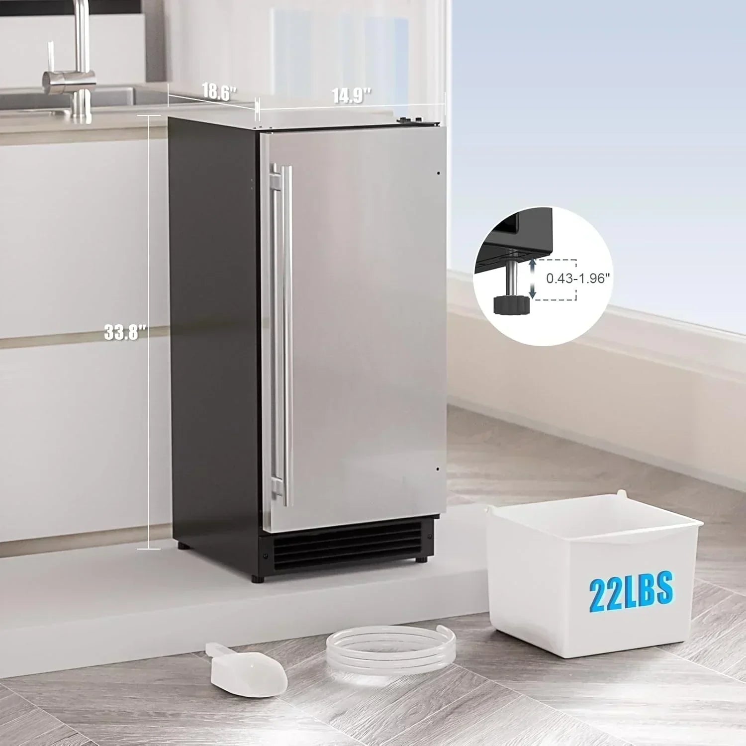 COTLIN 15" W Drainless Under Counter Ice Maker 22 LBS Storage Bin Free Standing wourant