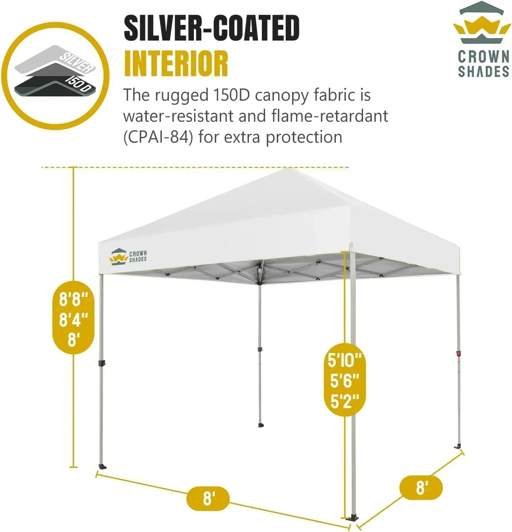 10x10 Pop-Up Awning One-Click Installation Beach Tent Outdoor Sunshade Silver Coated Top wourant