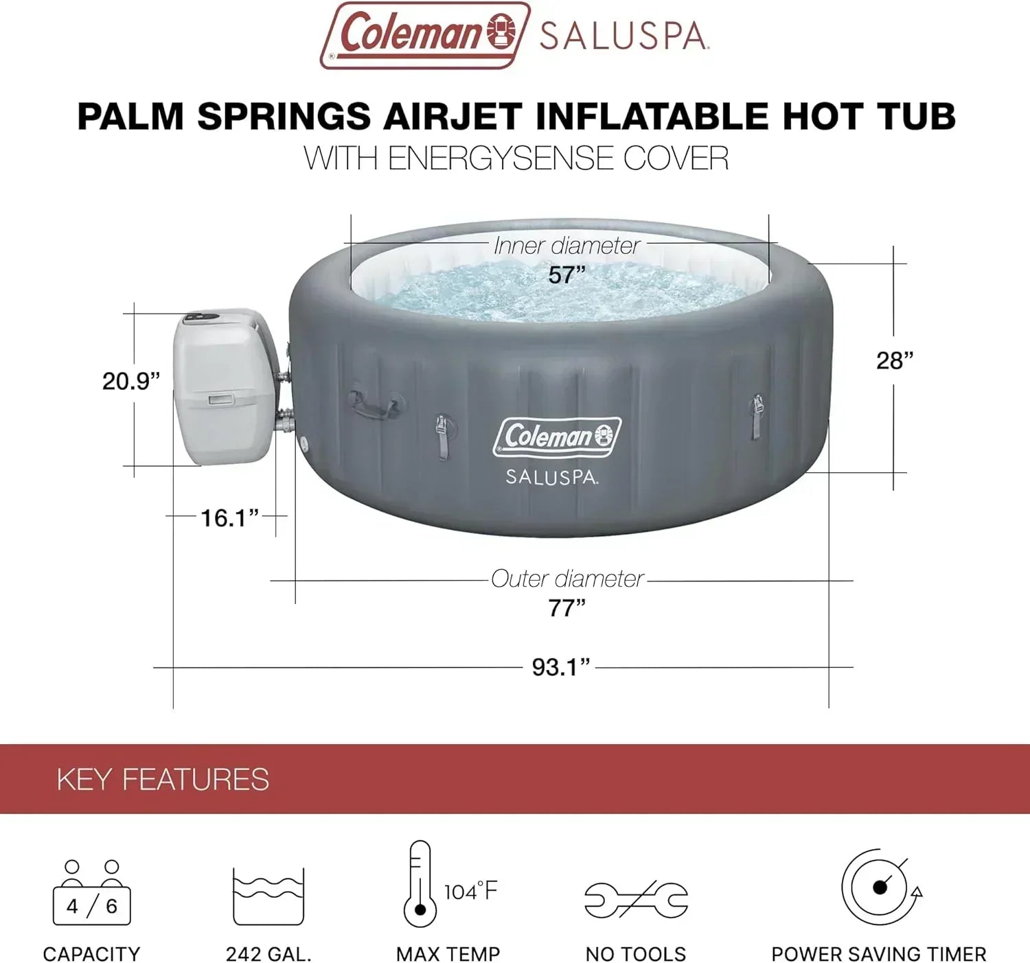 Bestway Palm Springs 4 to 6 Person EnergySense Smart AirJet Plus Inflatable Hot Tub Outdoor Spa wourant