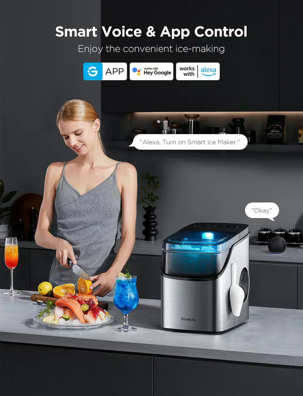 GoveeLife Smart Ice Maker Countertop Portable Ice Machine with Voice Control 9 Ice Cubes wourant