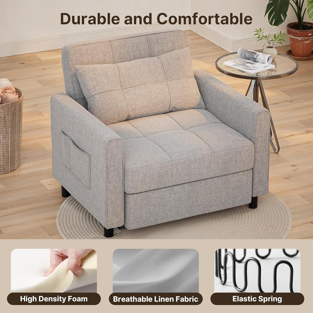 Sofa Bed Chair 3 in 1 Convertible Pullout Single Sleeper Chair Bed Spacious Multifunctional Sofa wourant