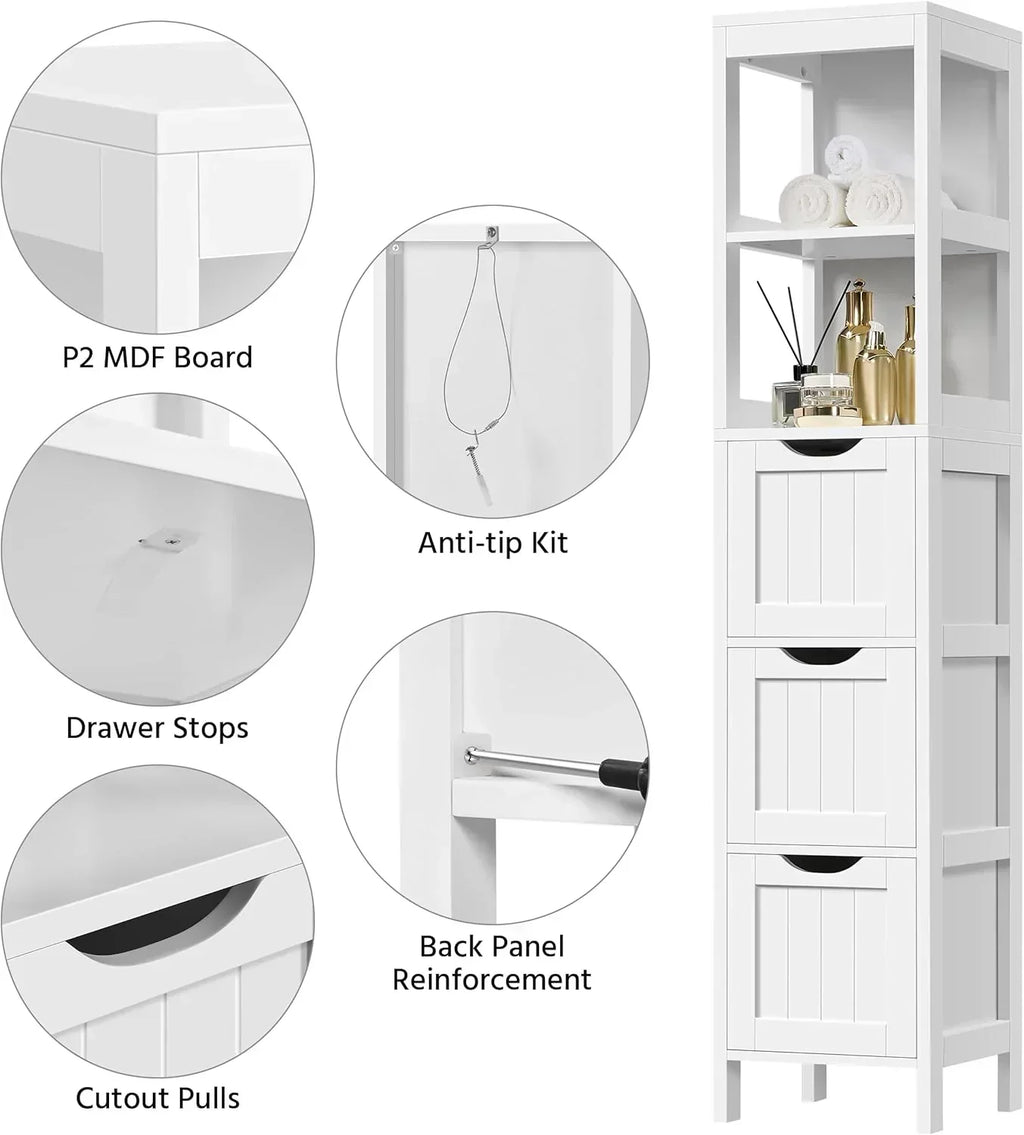 Bathroom Floor Cabinet Wooden Storage Cabinet with 2 Drawers Multifunctional Side Organizer Rack wourant