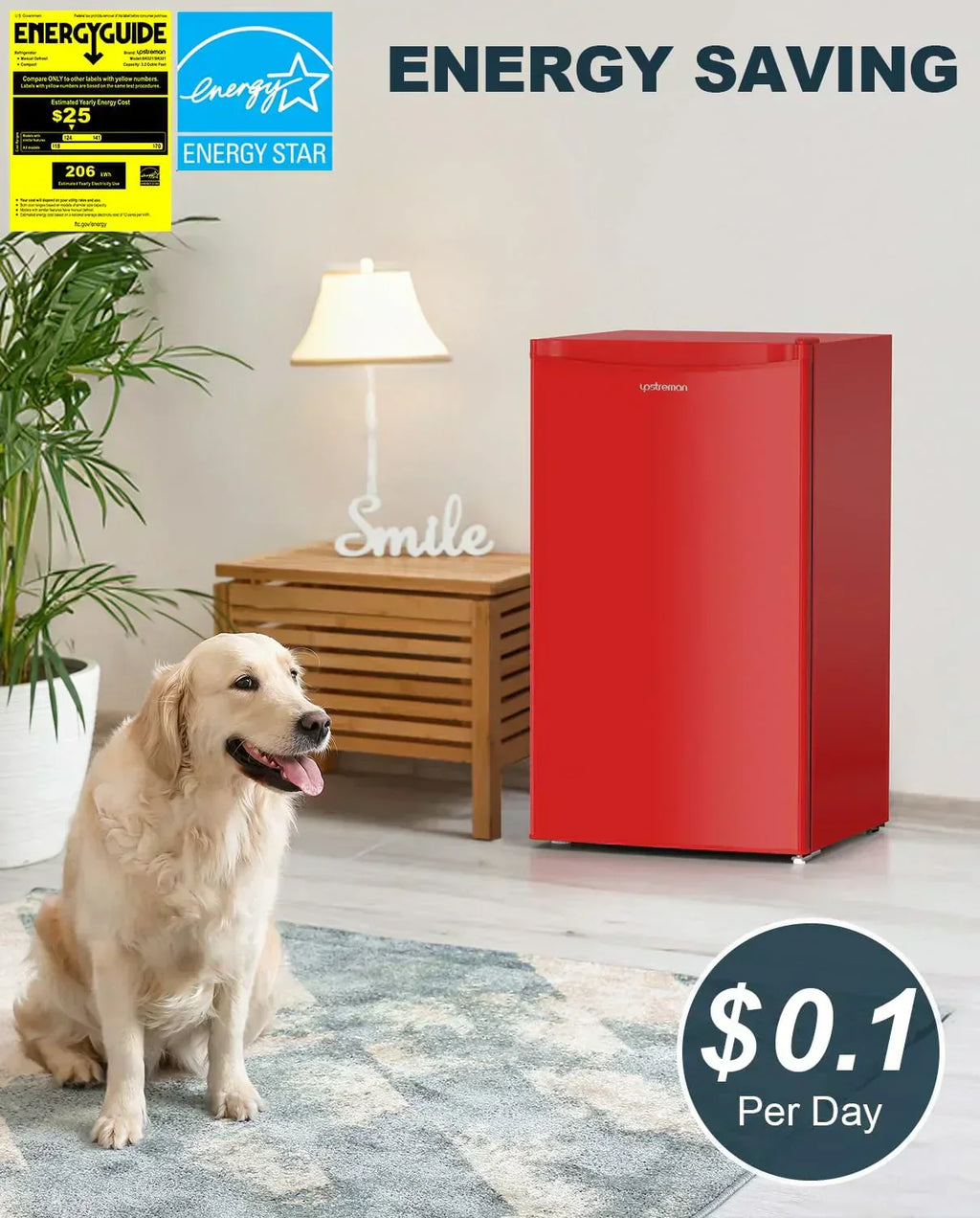 Upstreman 3.2 Cu.Ft Mini Fridge Freezer Single Door Fridge Dorm Fridge Adjustable Thermostat wourant