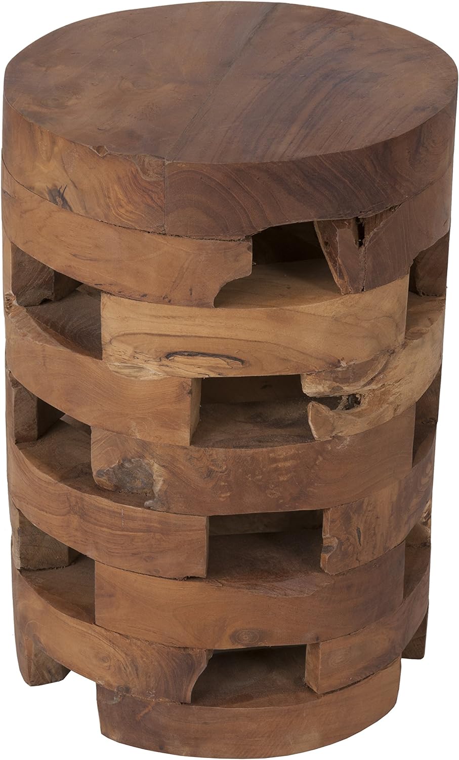 Brown Teakwood Round Accent Table (12x12x18) wourant