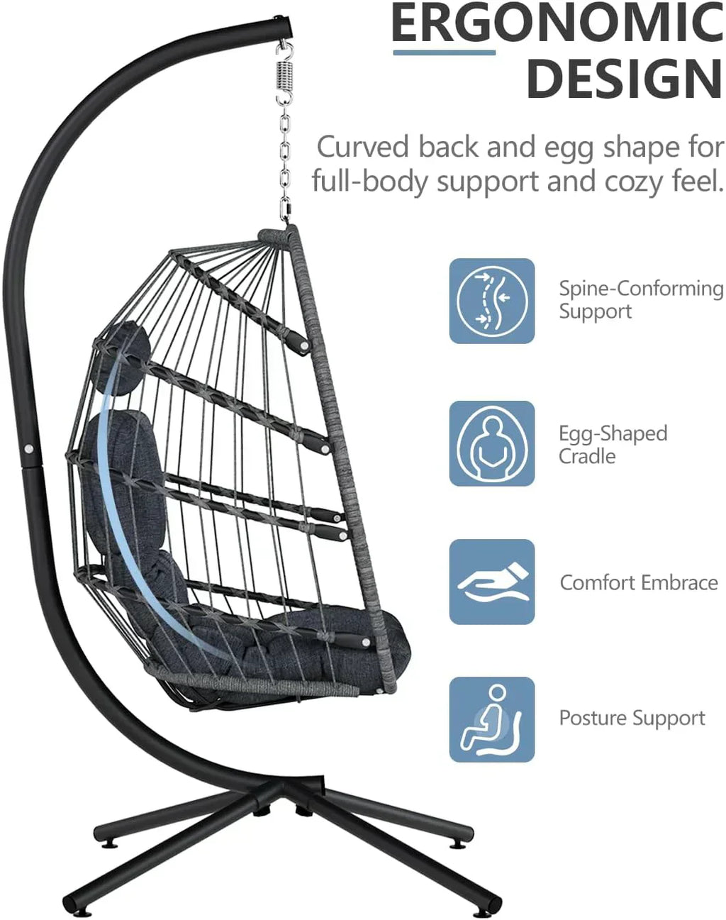 SWITTE Egg Chair Outdoor with Stand Indoor Wicker Hanging Egg Swing Chair with Cushion wourant