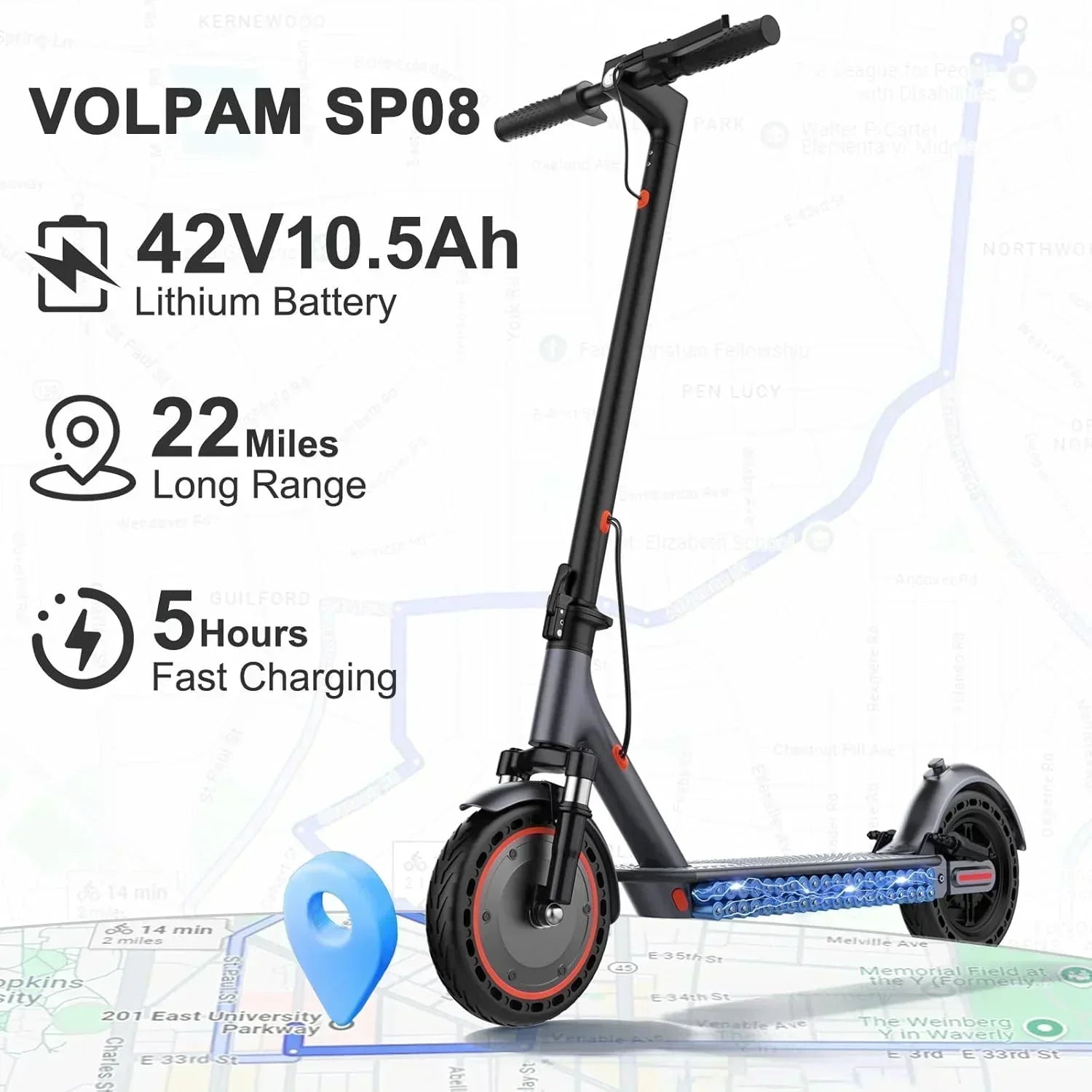 Electric Scooter 350W/500W Powerful Motor 8.5"/10" Solid Tires 19/22Mph 28/21/12 Miles Range wourant